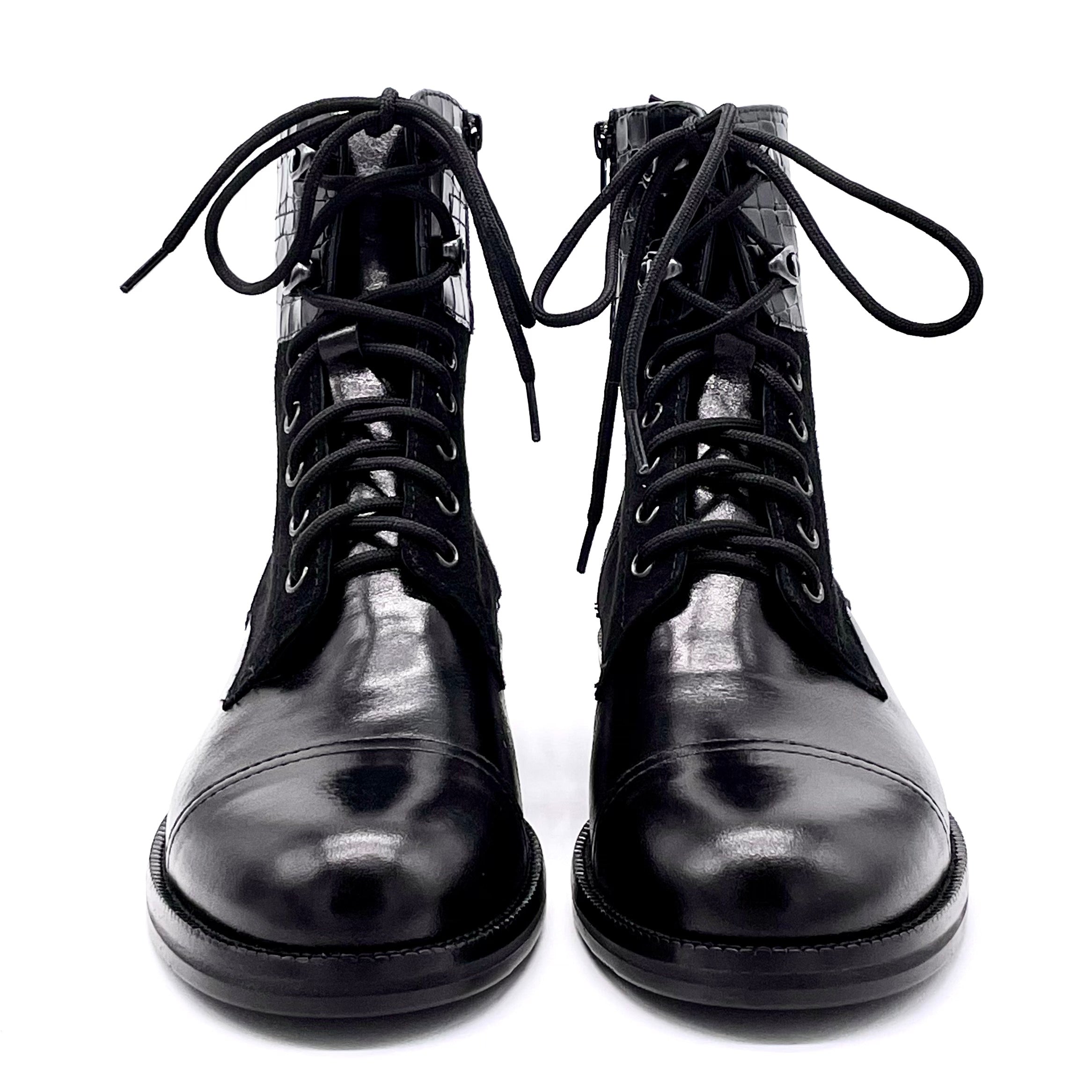 Black leather, suede and printed leather boot - Cod. 51529-3