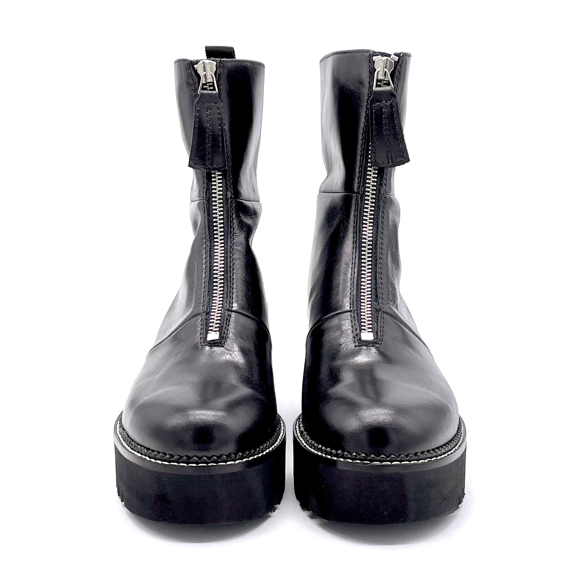 Black leather boot with zipper - Cod. 51533