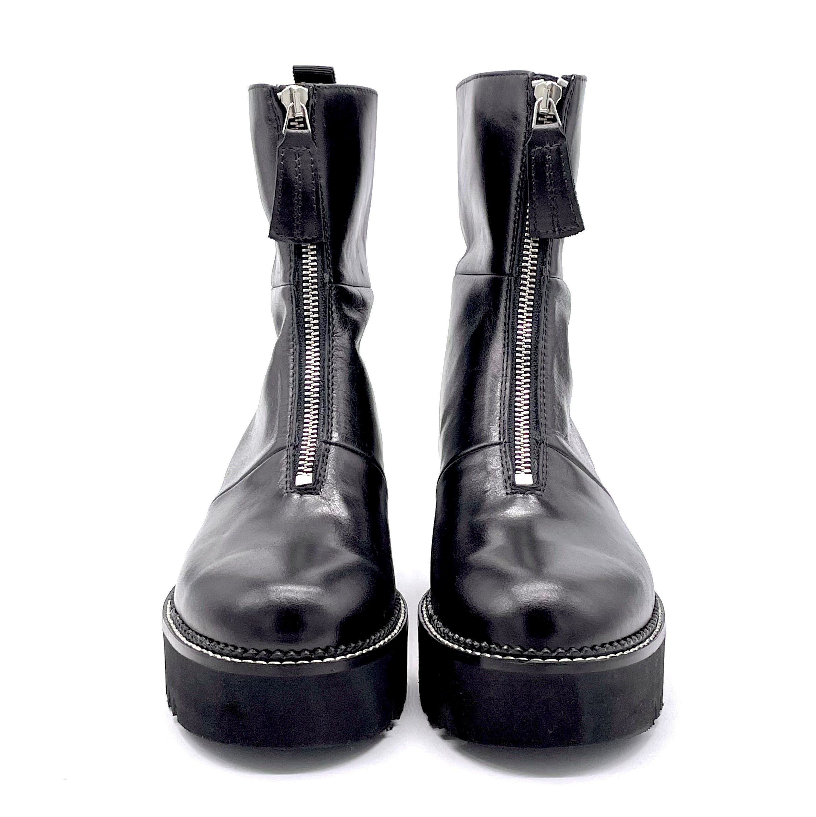 Black leather boot with zipper - Cod. 51533