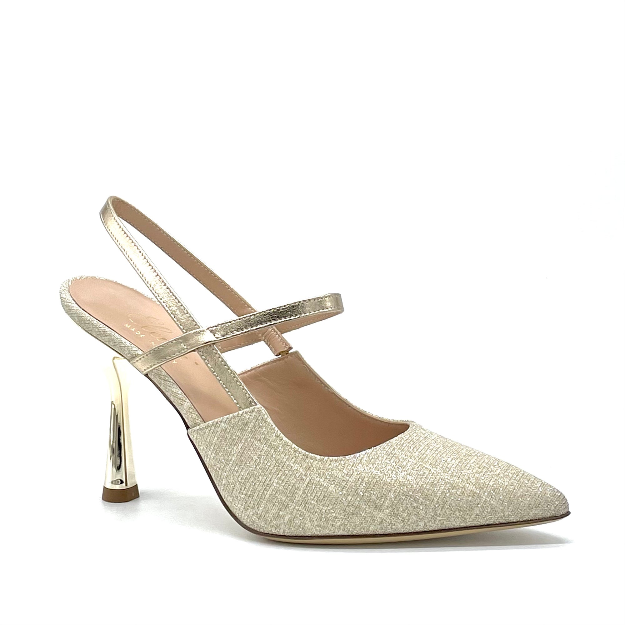 Slingback in tessuto e pelle laminata oro - Cod. 12139_1