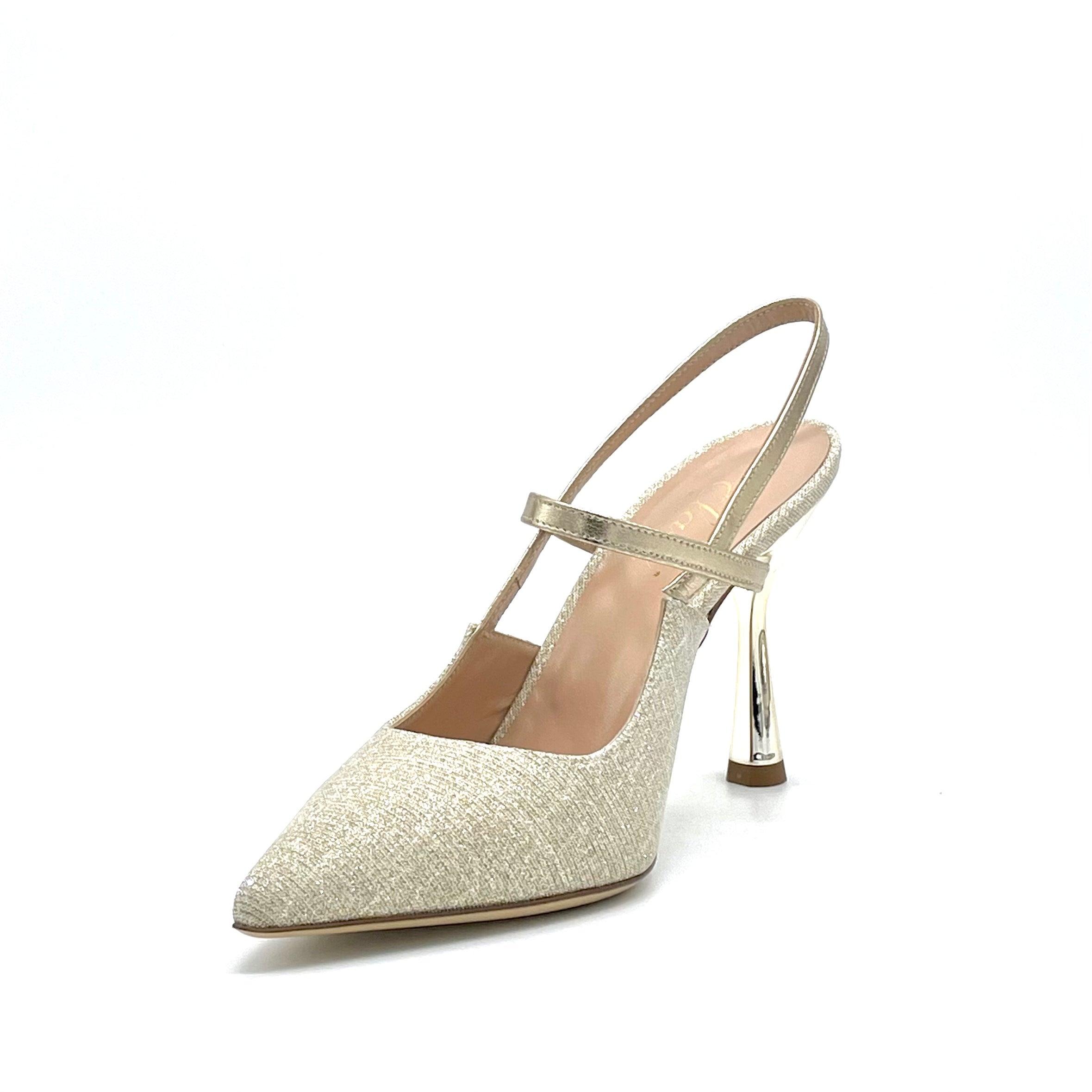 Slingback in tessuto e pelle laminata oro - Cod. 12139_1