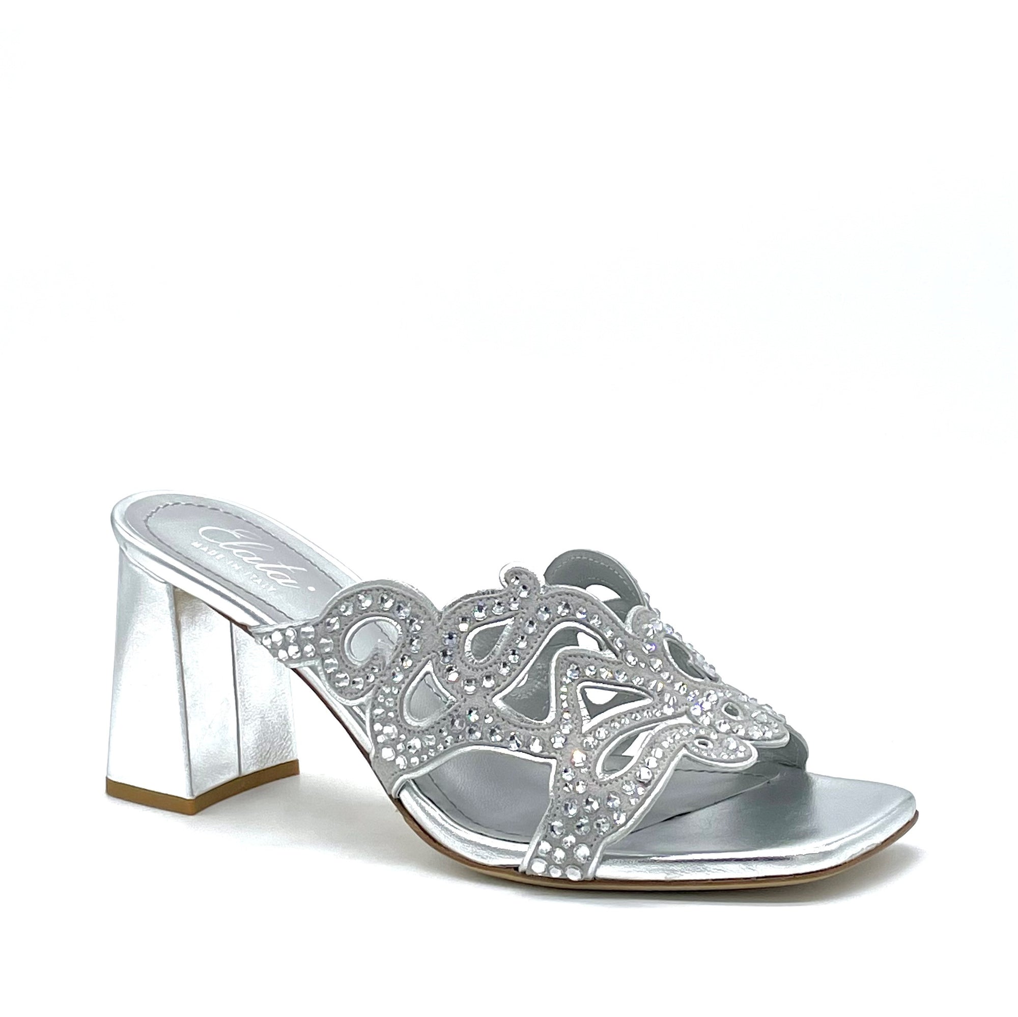 Silver laminate leather and suede mule with rhinestones detail - Cod. 63794
