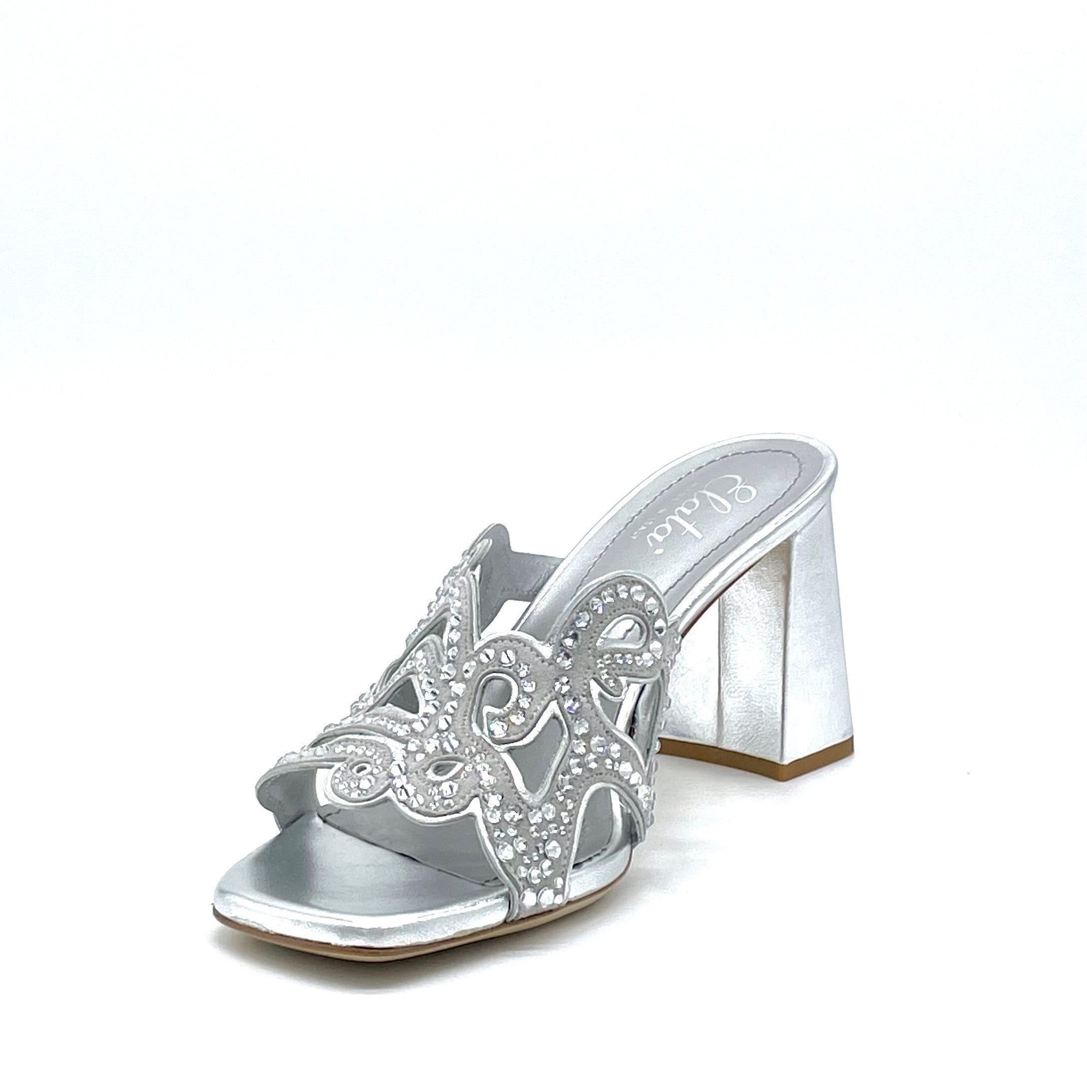 Mule in pelle laminata argento e camoscio con strass - Cod. 63794