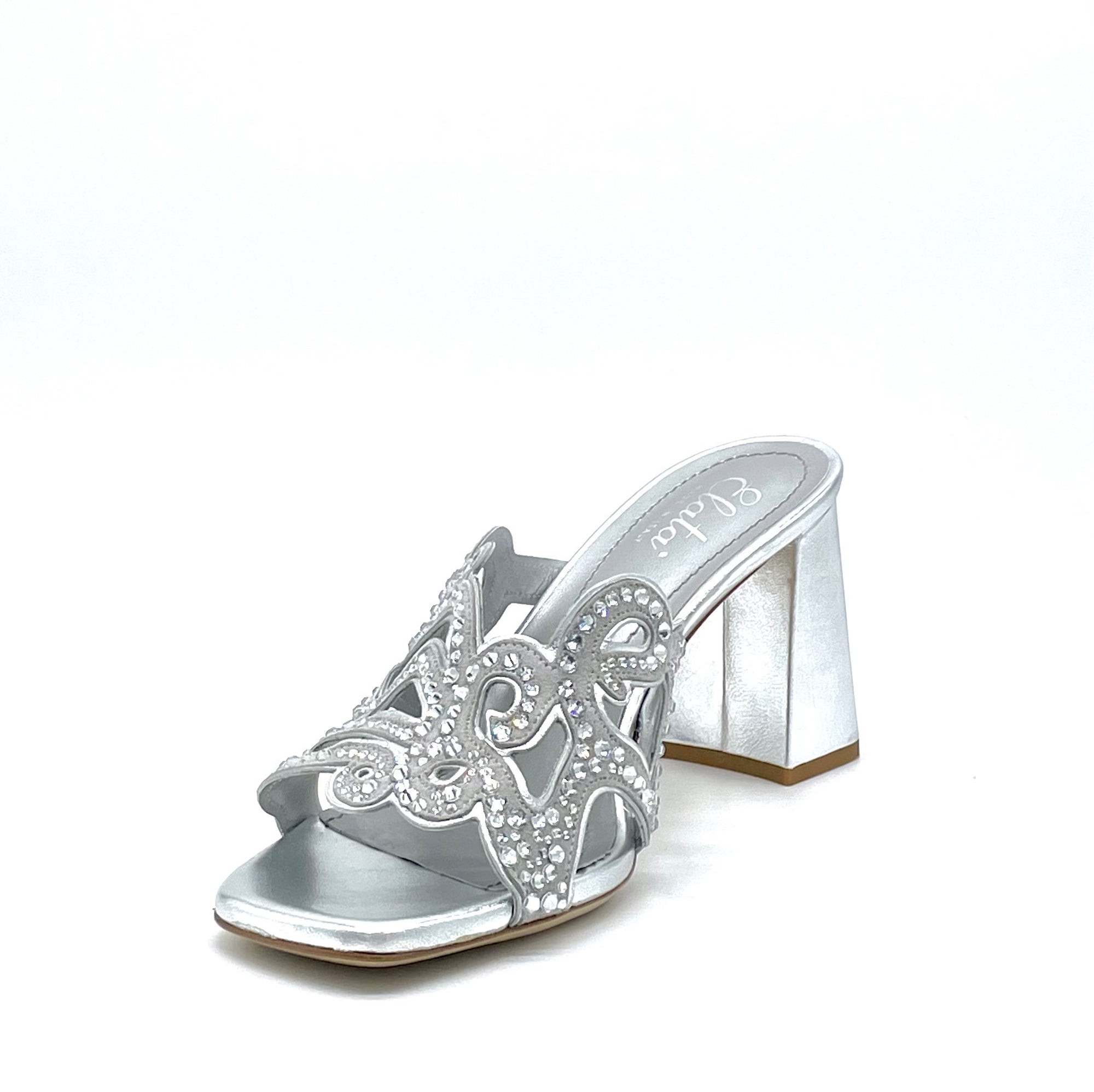 Mule in pelle laminata argento e camoscio con strass - Cod. 63794