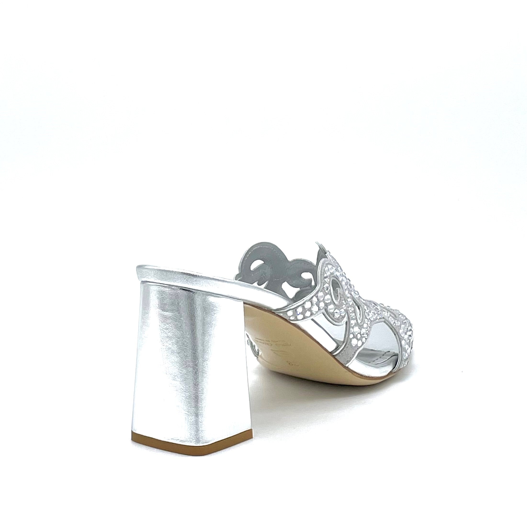 Mule in pelle laminata argento e camoscio con strass - Cod. 63794
