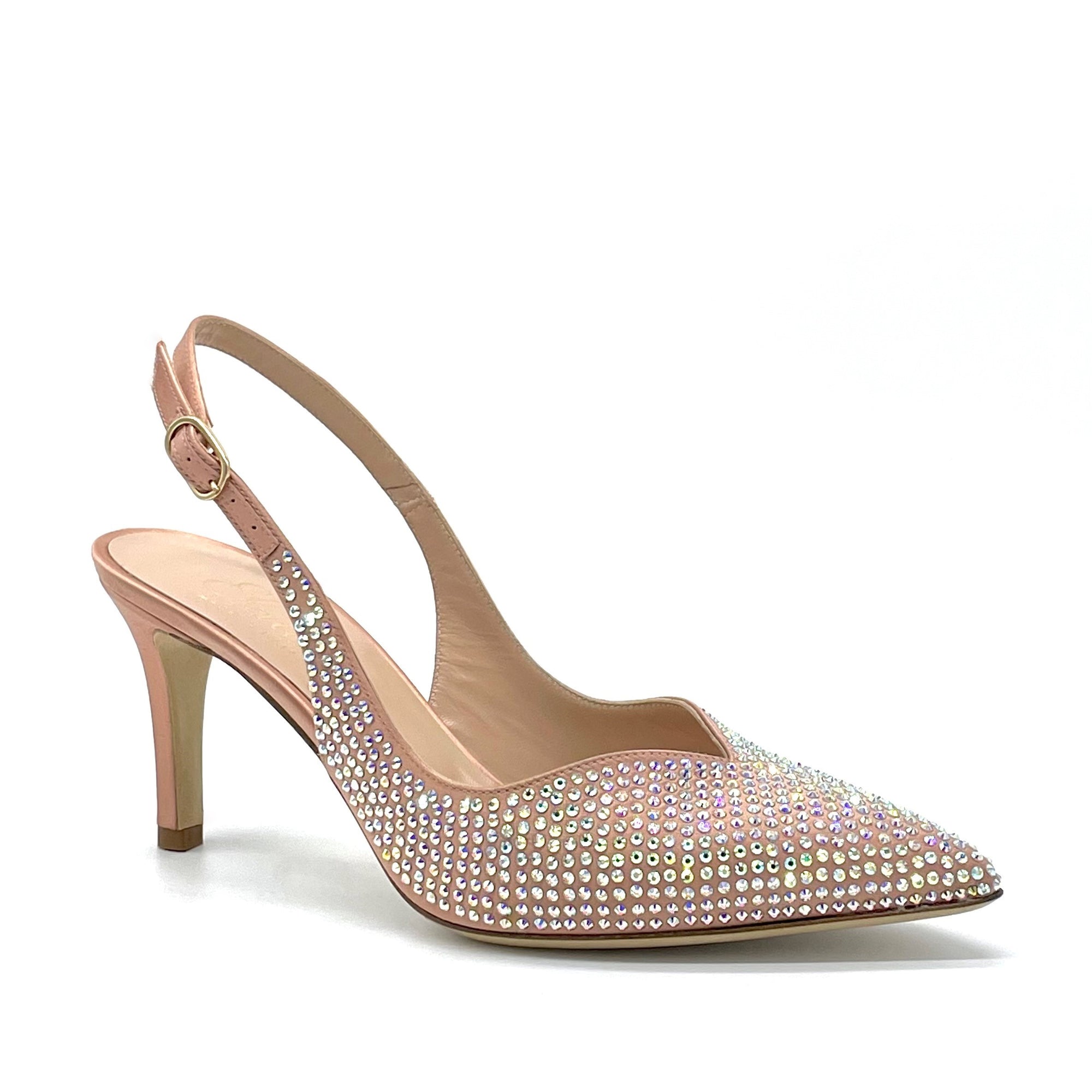 Slingback in raso rosa antico con applicazione strass - Cod. 12177