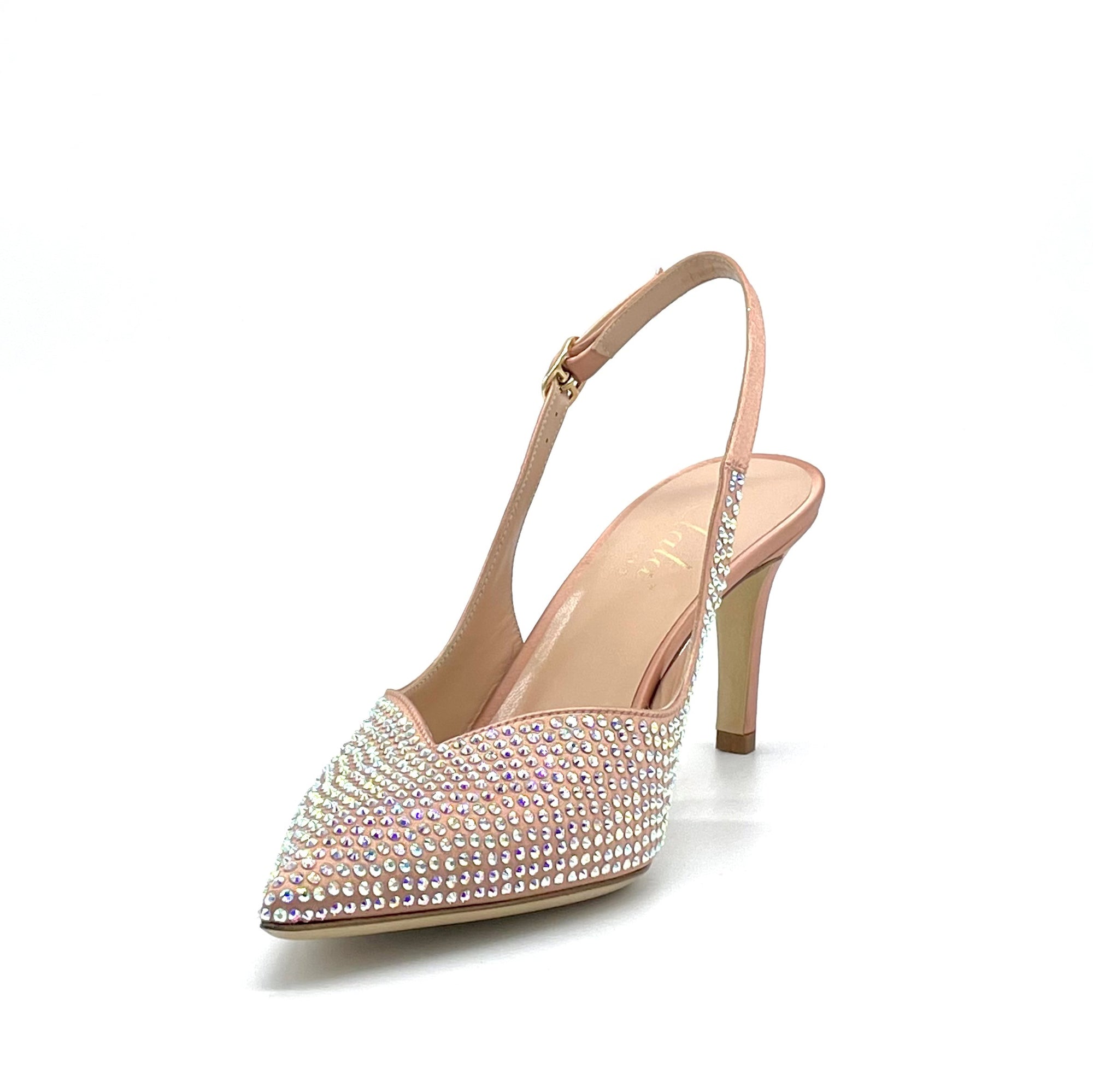 Slingback in raso rosa antico con applicazione strass - Cod. 12177