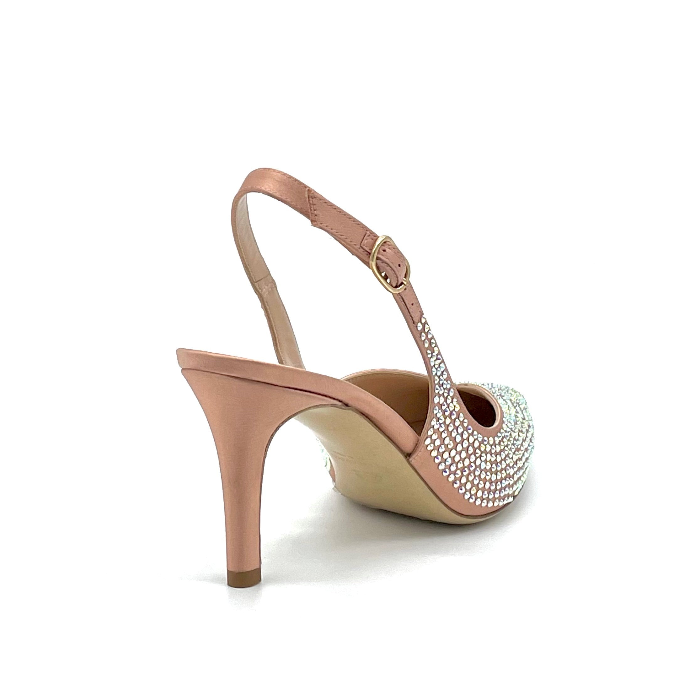 Slingback in raso rosa antico con applicazione strass - Cod. 12177