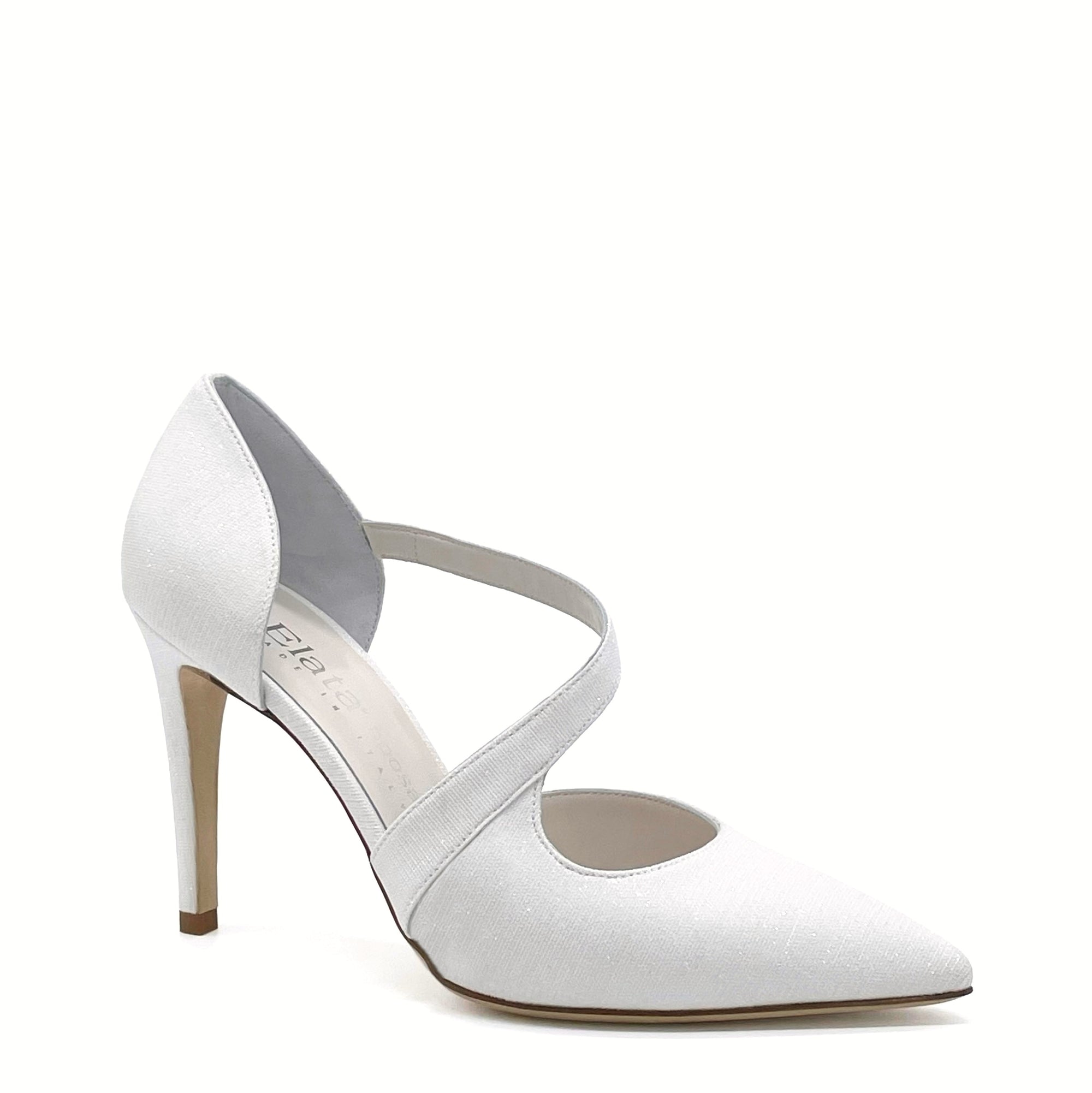 Décolleté in tessuto laminato bianco con cinturino - Cod. S2202