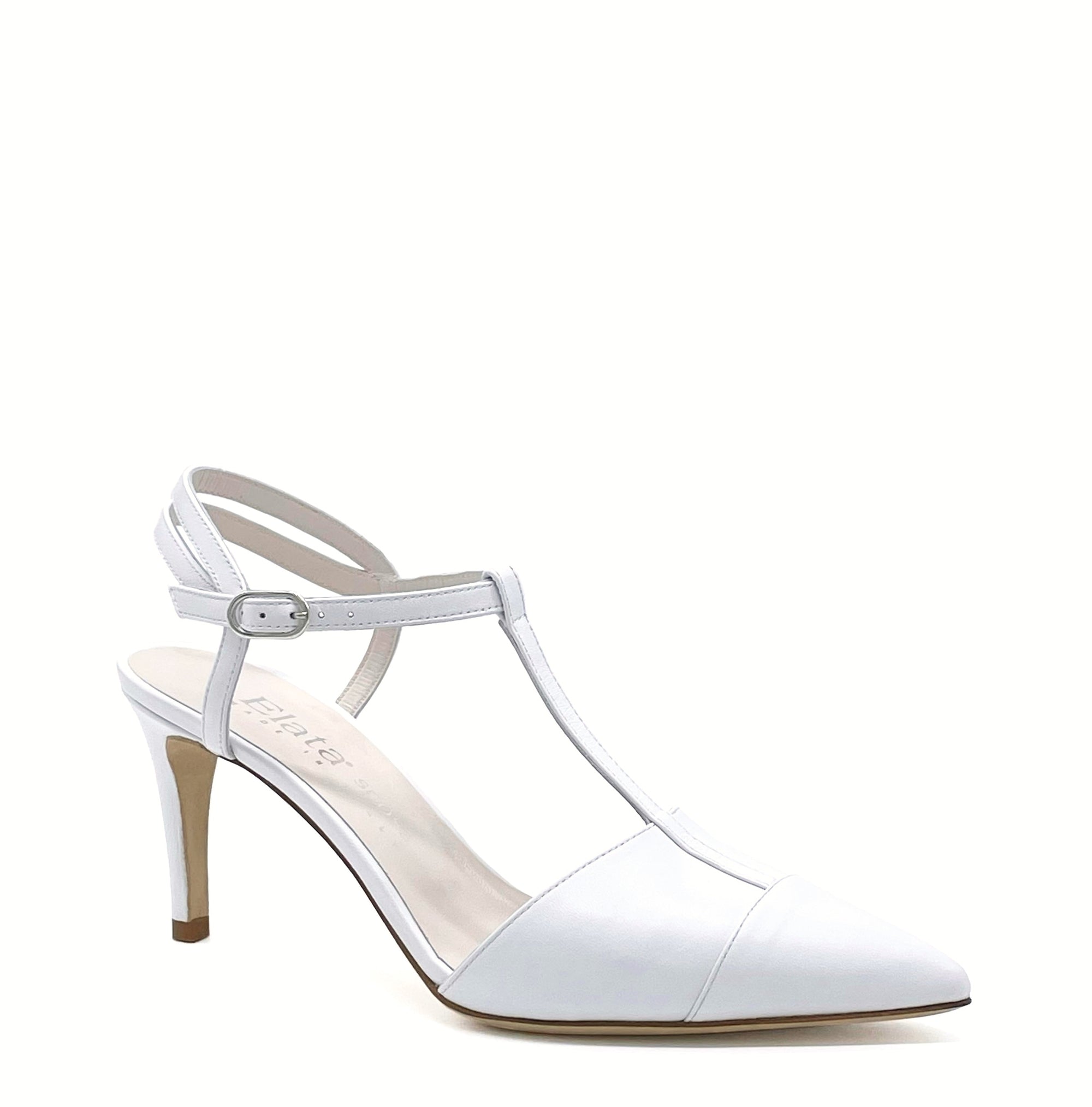 Slingback in pelle bianca con cinturino a T - Cod. S2203