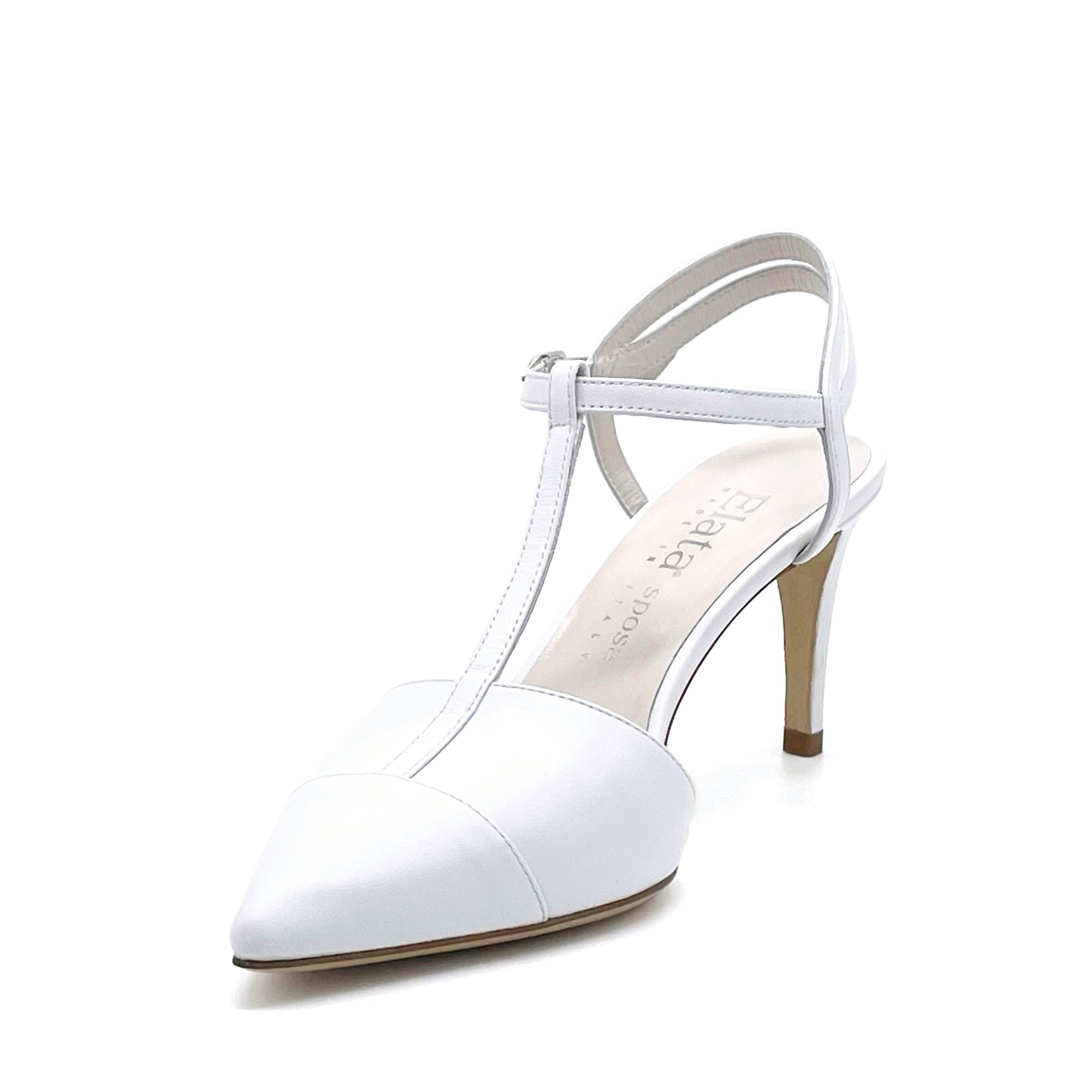 Slingback in pelle bianca con cinturino a T - Cod. S2203