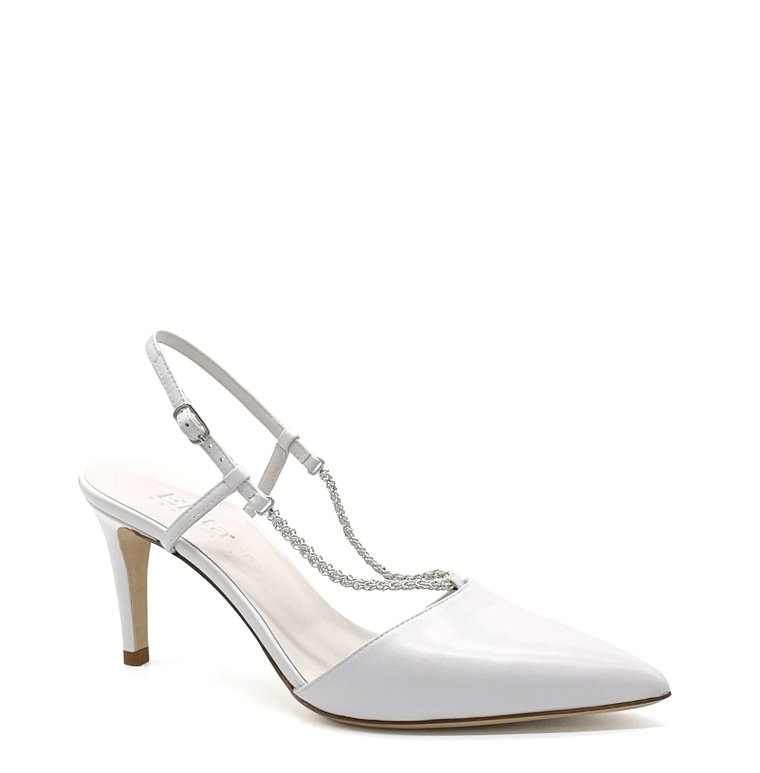Slingback in pelle color panna con catena argento - Cod. S2204