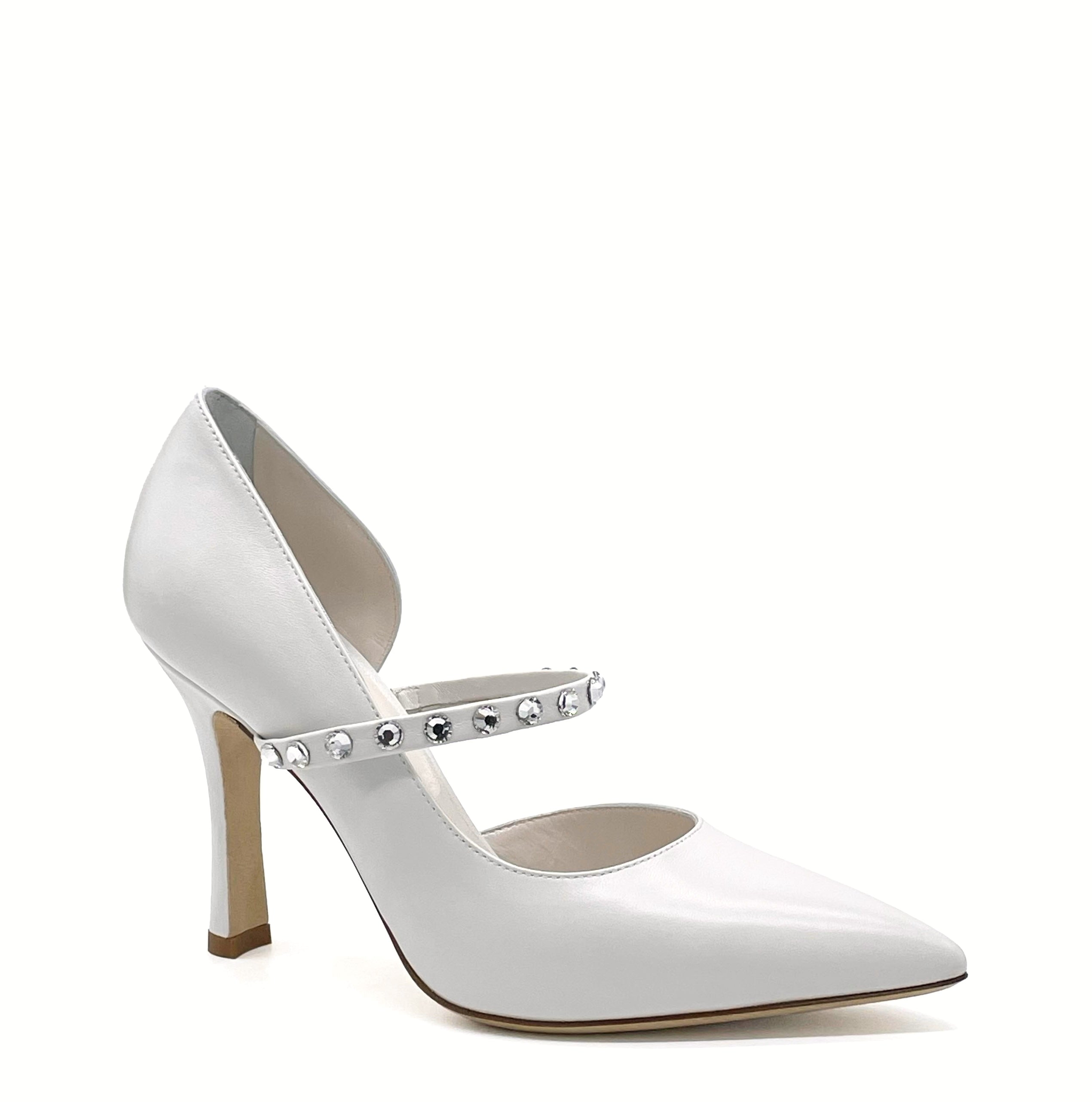 Décolleté in pelle color panna con applicazione strass - Cod. S2205