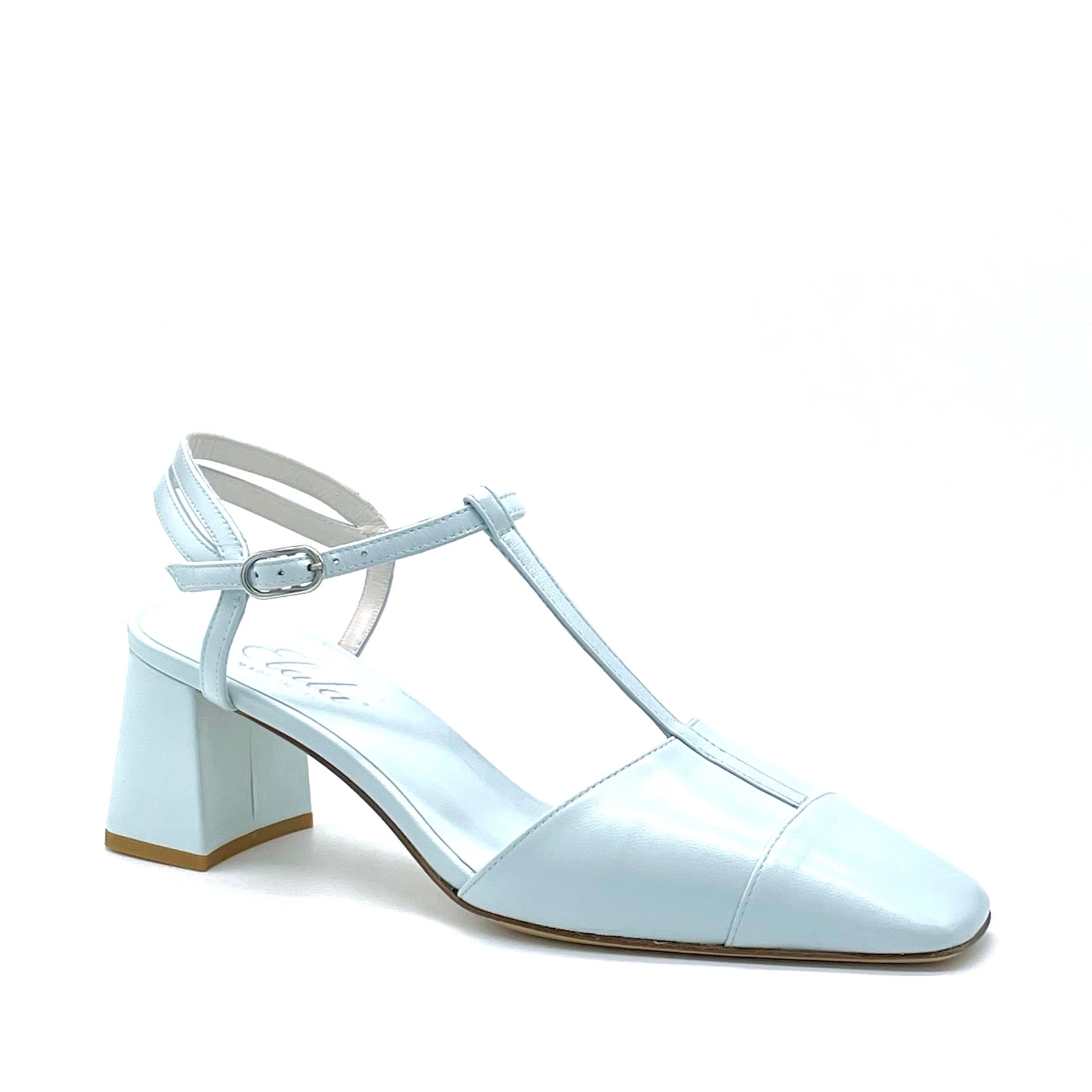 Ice colour leather slingback with a T-strap - Cod. 12159