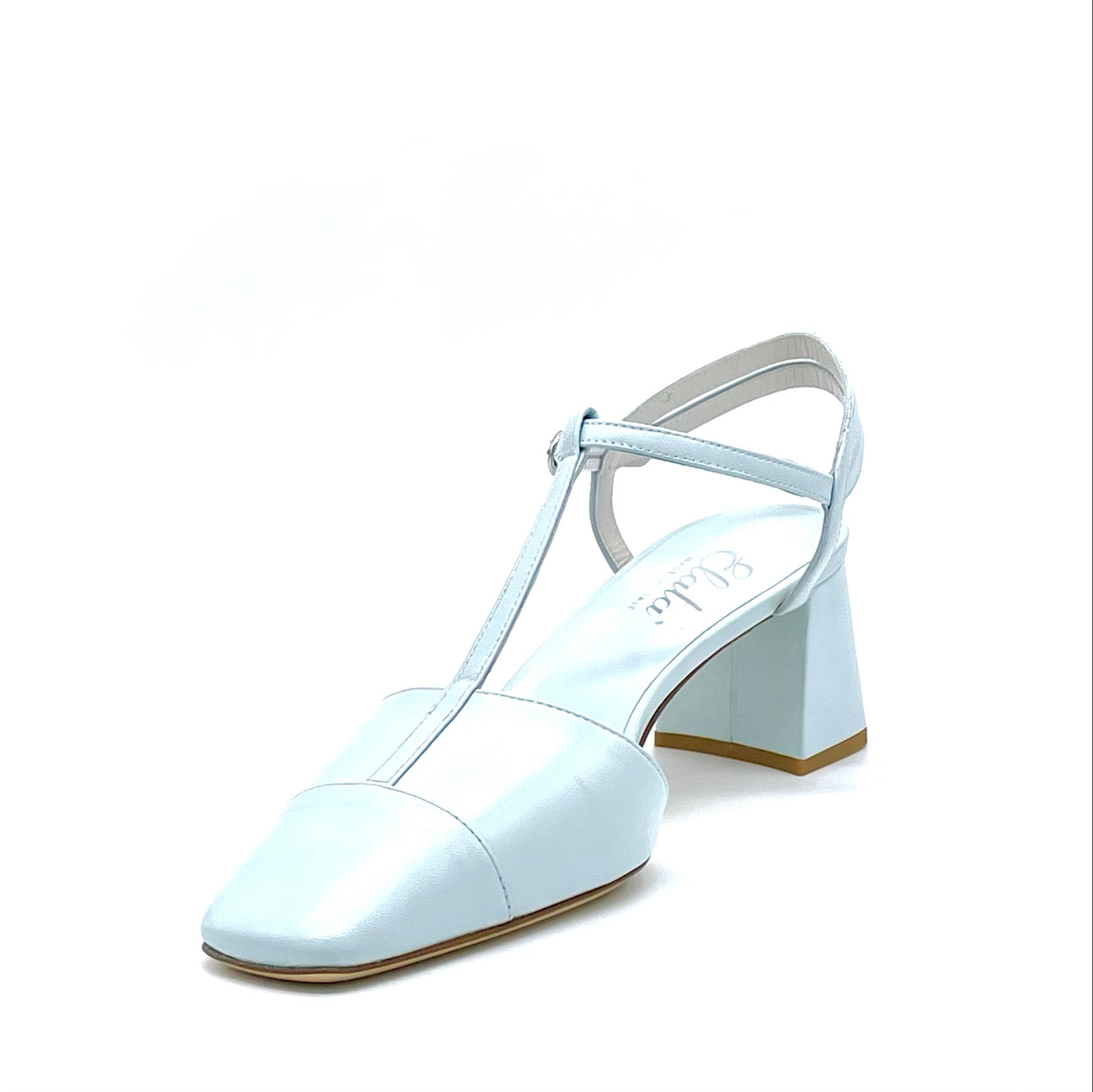 Ice colour leather slingback with a T-strap - Cod. 12159