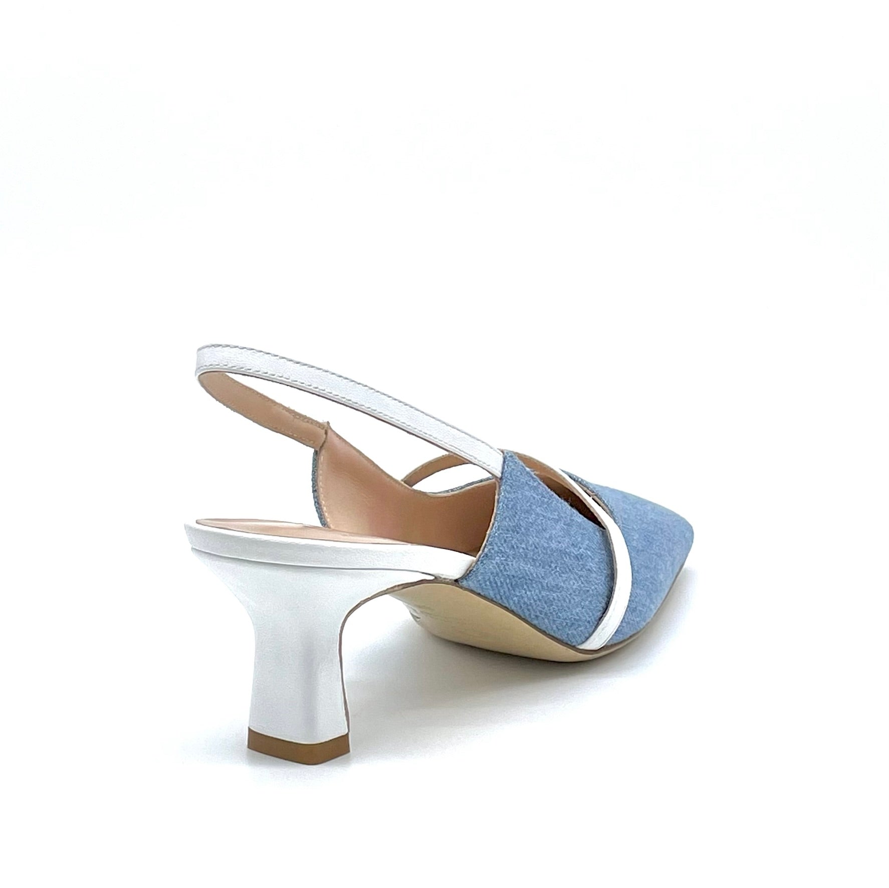 Blue jeans fabric and white leather slingback - Cod. 12161