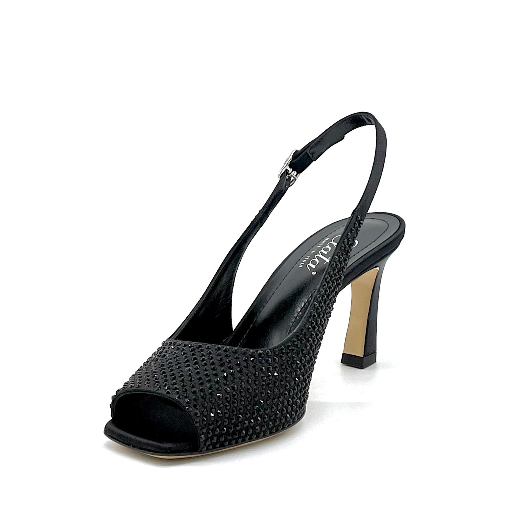 Sandalo in seta nera con applicazione strass - Cod. 12178