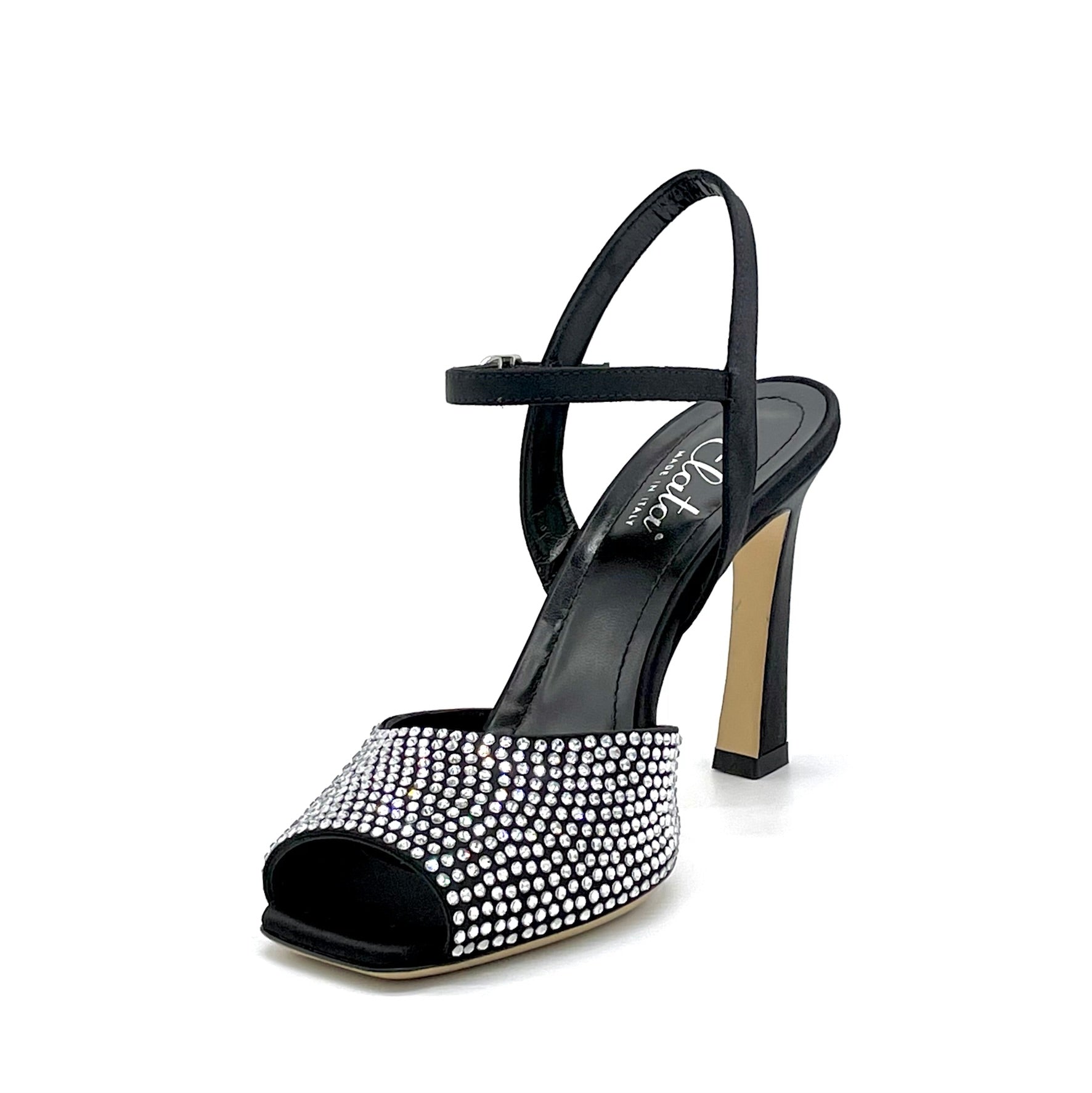 Black silk sandal with crystal rhinestones - Cod. 12179