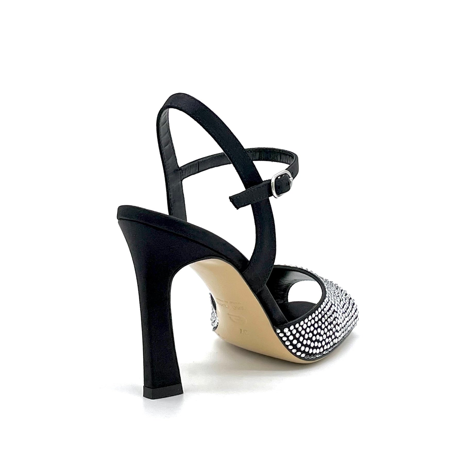 Sandalo in seta nera con applicazione strass argento - Cod. 12179