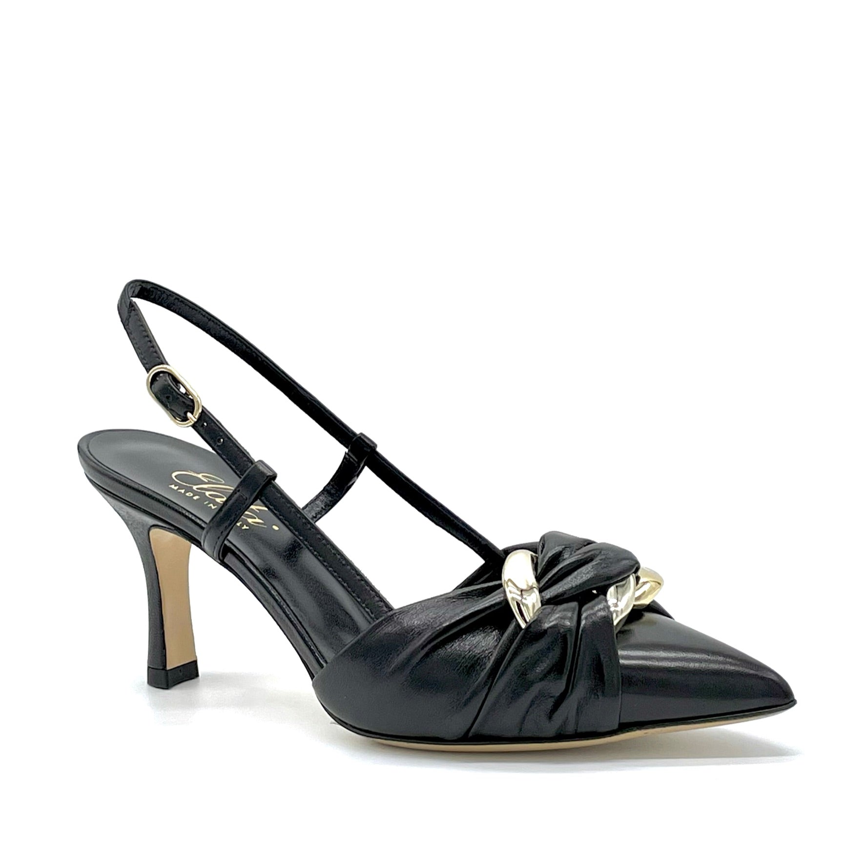 Slingback in pelle nera con accessorio oro - Cod. 12183
