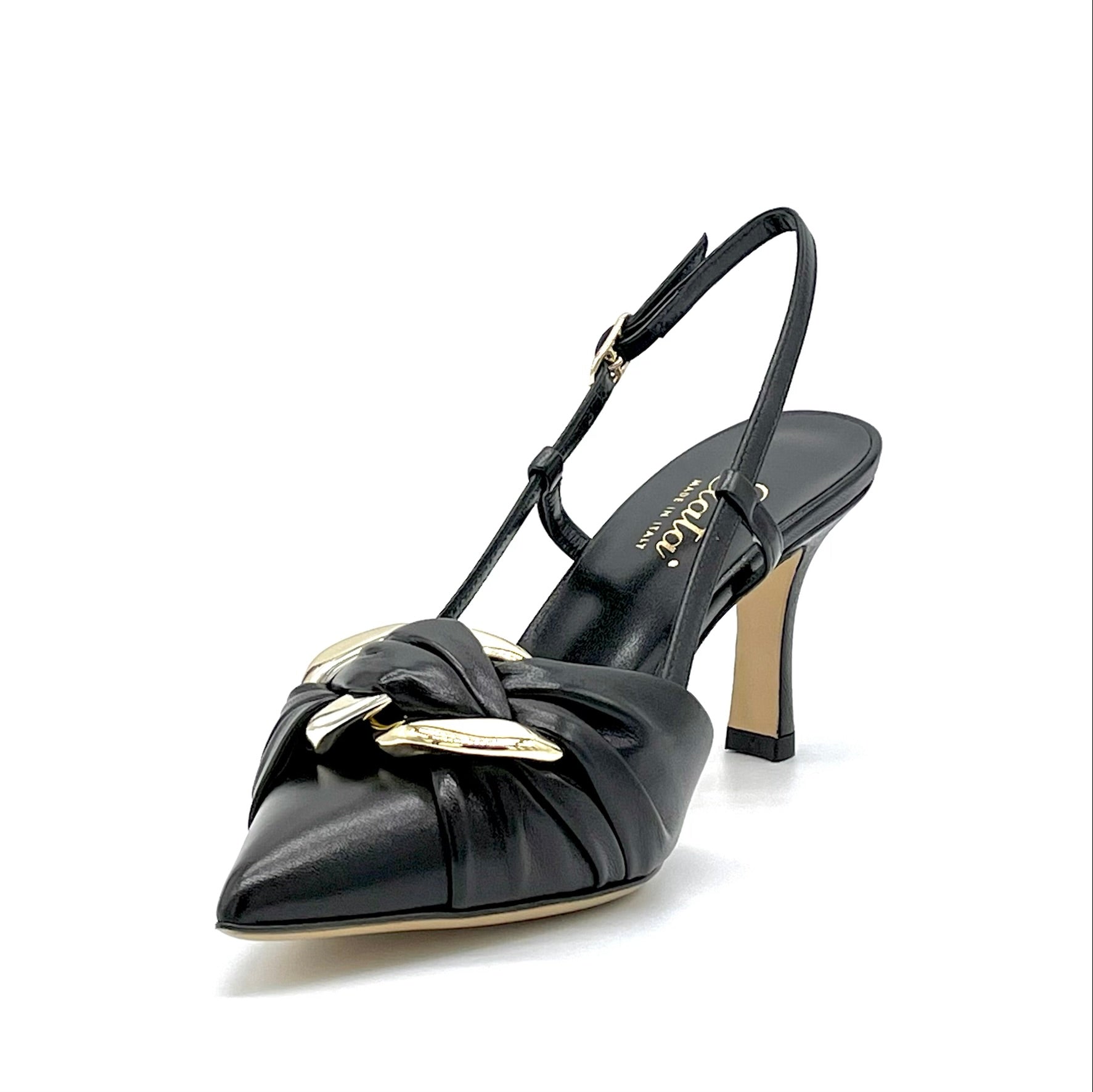Black leather slingback with gold accessory - Cod. 12183