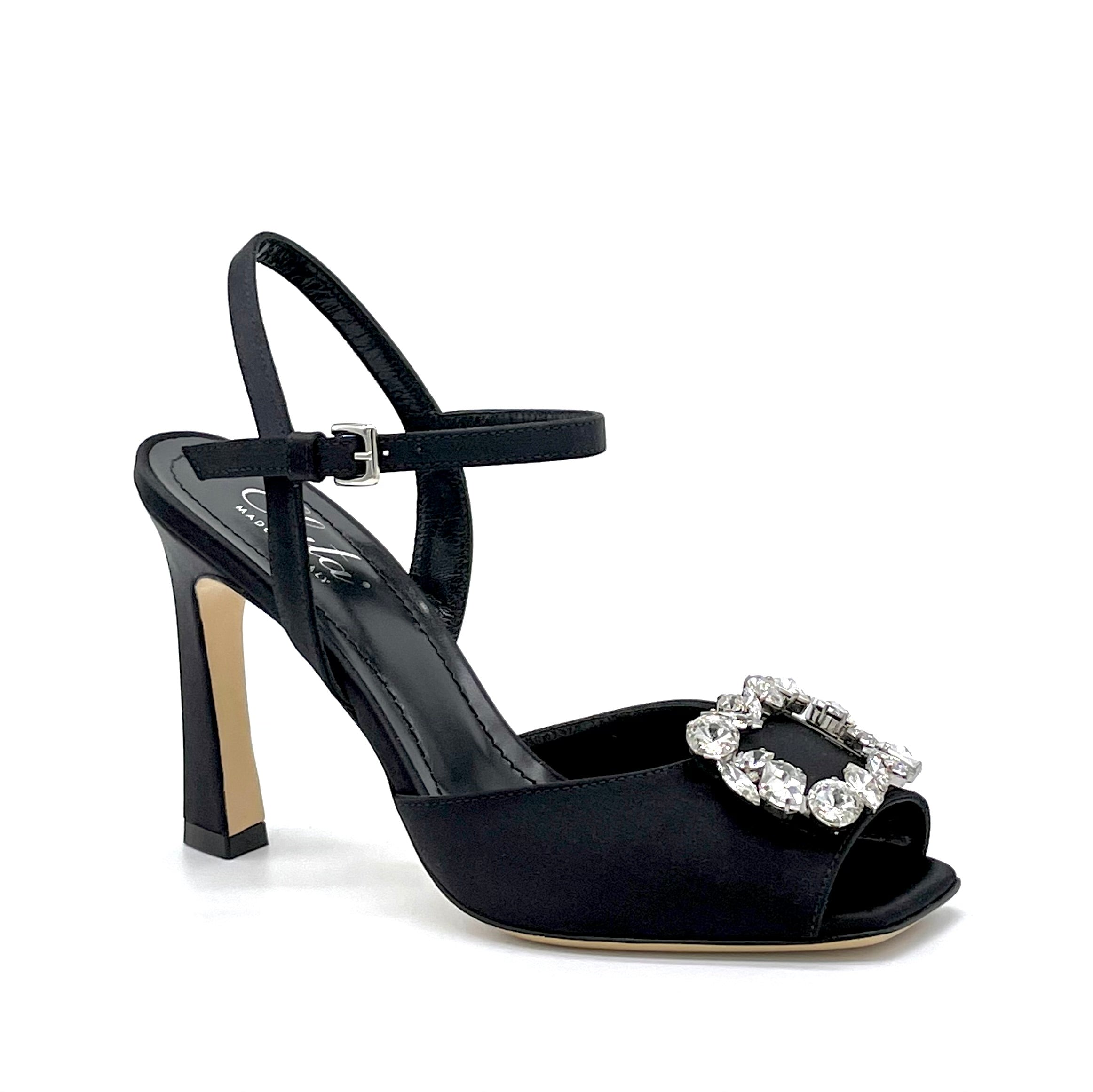 Black silk sandal with jewel accessory - Cod. 12101_1