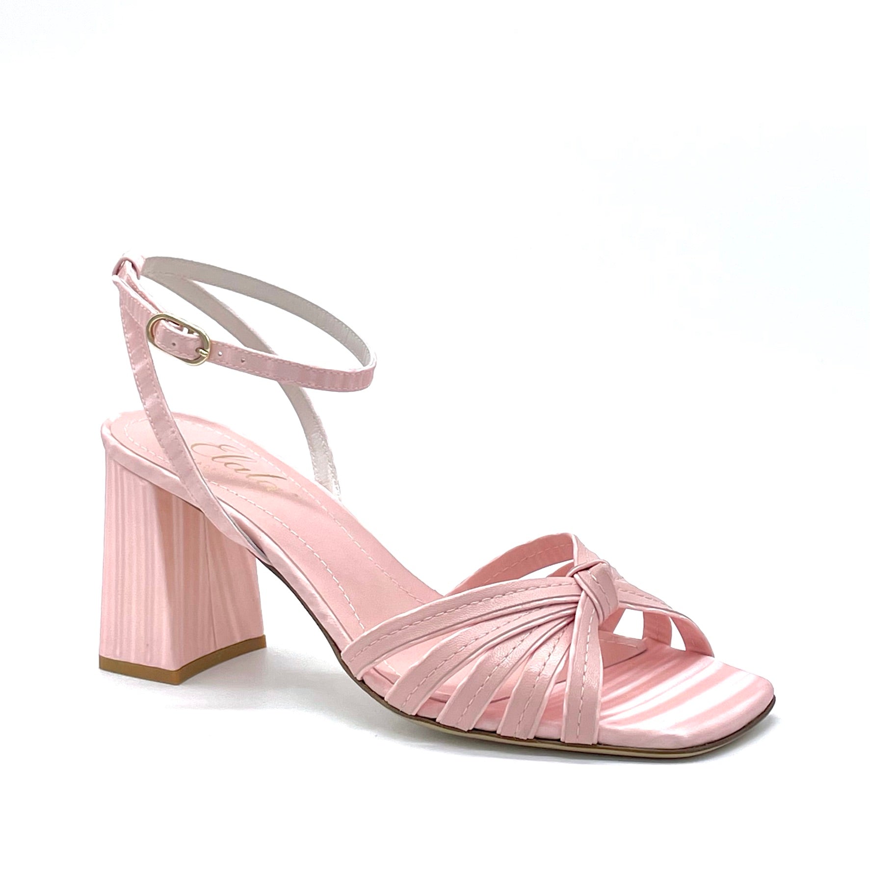 Pink fabric with wavy effect and leather sandal with knotted bands - Cod. 12113_4