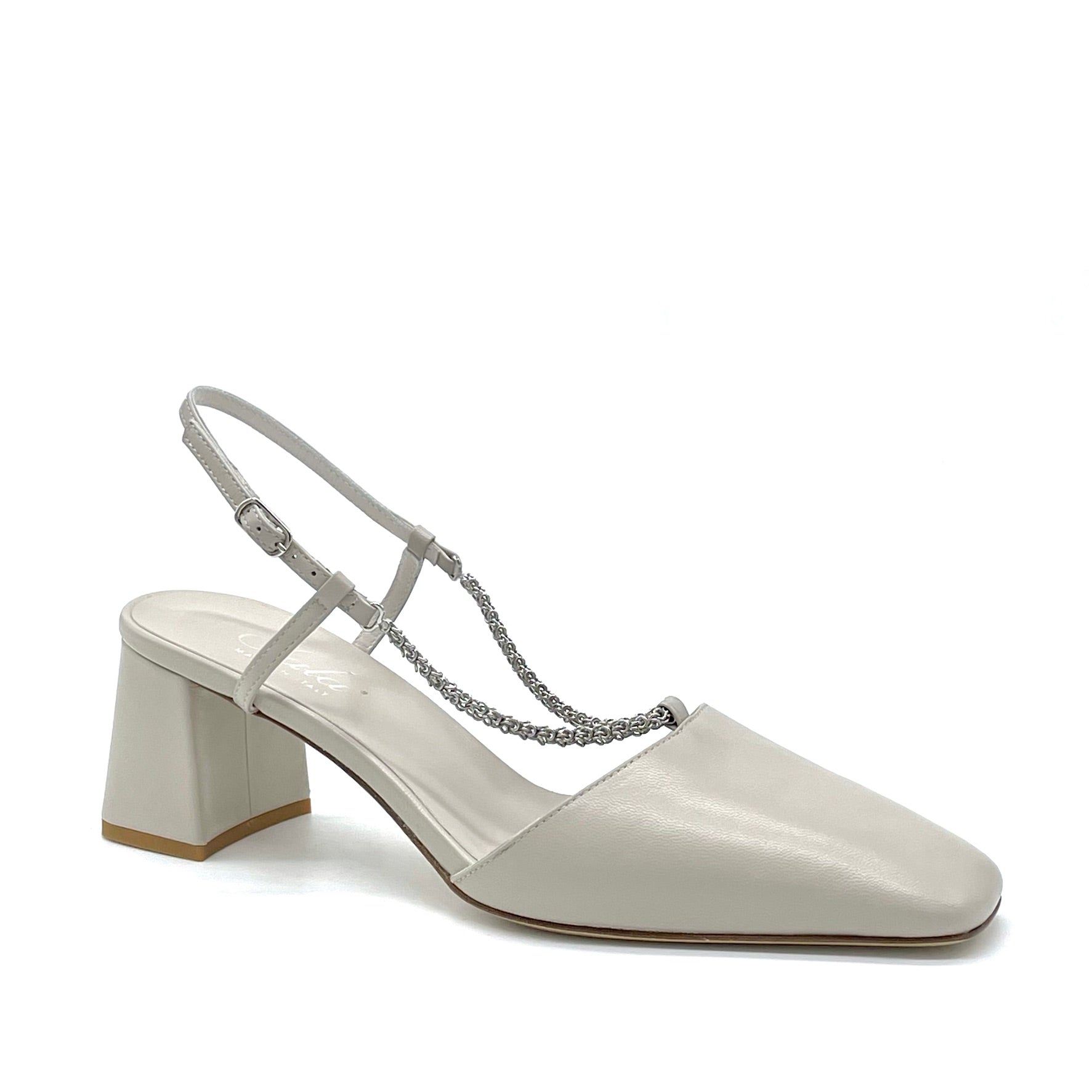 Slingback in pelle color tortora chiaro con catena argento - Cod. 12158_4