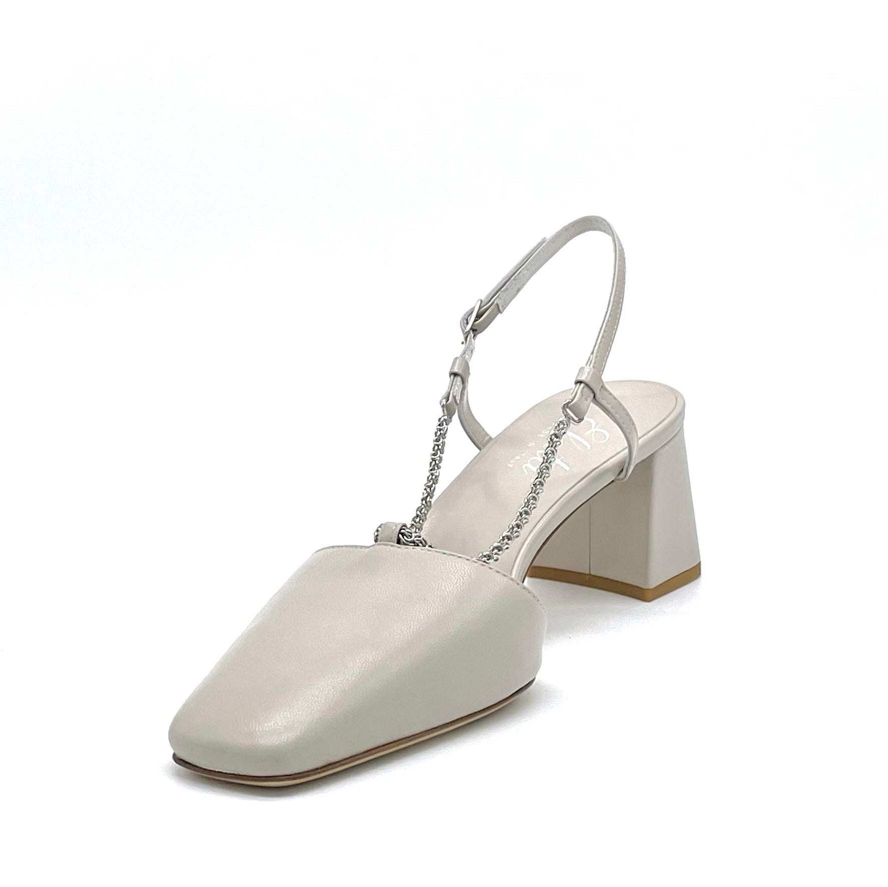 Slingback in pelle color tortora chiaro con catena argento - Cod. 12158_4