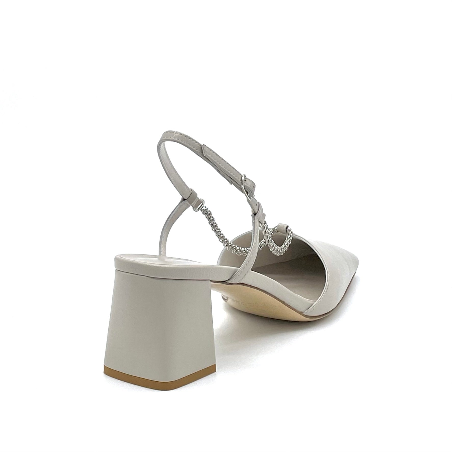 Slingback in pelle color tortora chiaro con catena argento - Cod. 12158_4