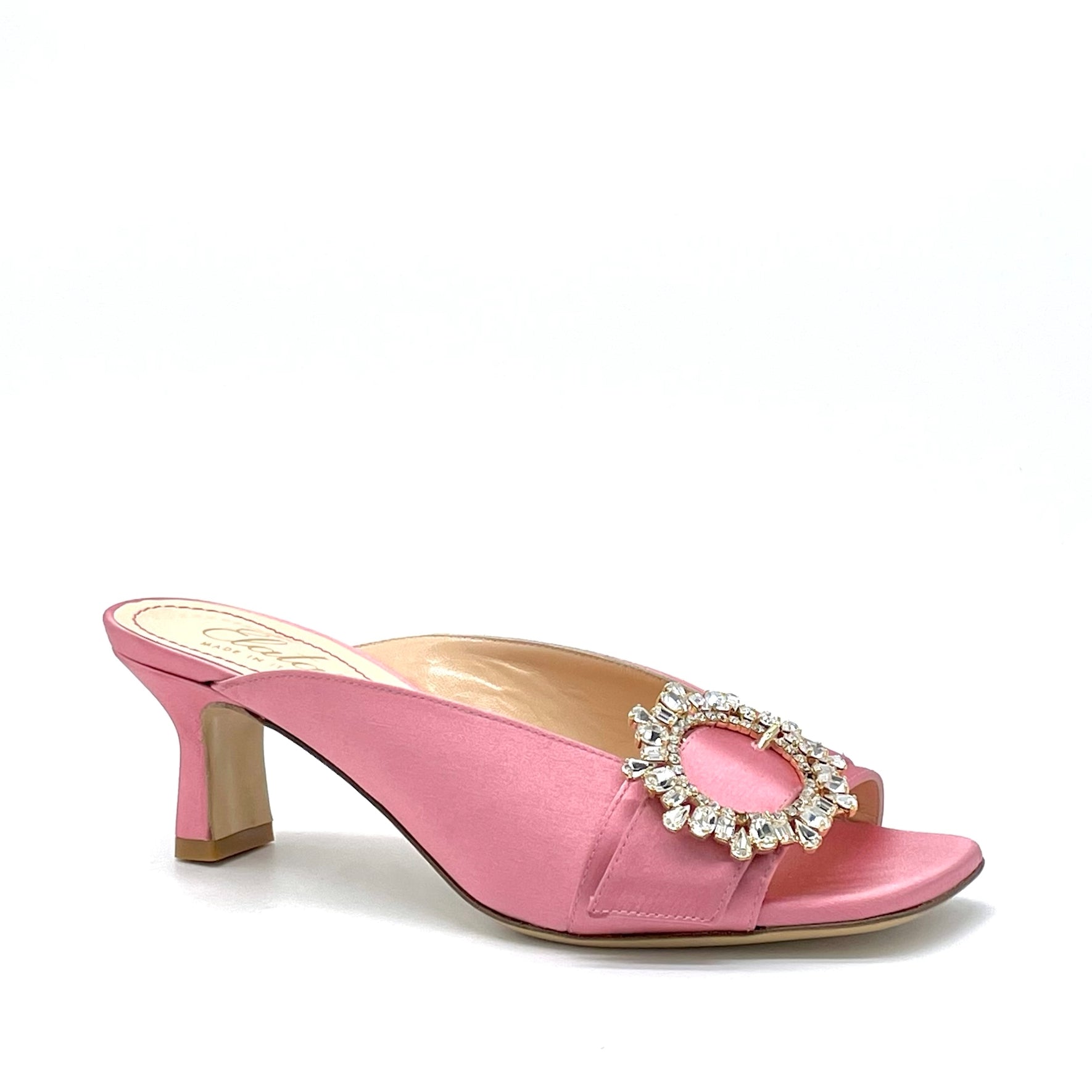 Mule in raso di seta rosa con fibbia gioiello - Cod. 63793B