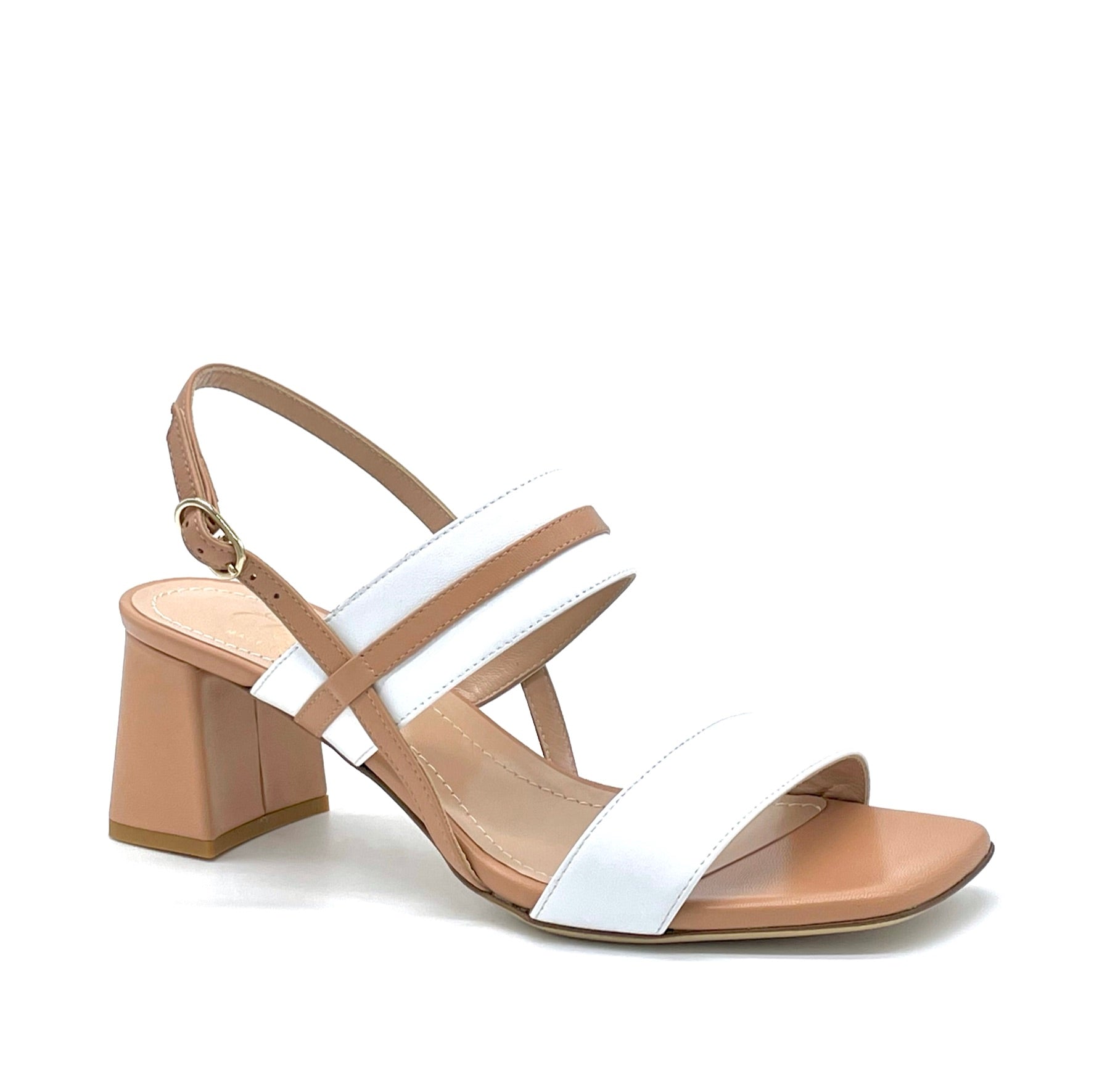 Sandalo in pelle bianca e color cuoio - Cod. 12112