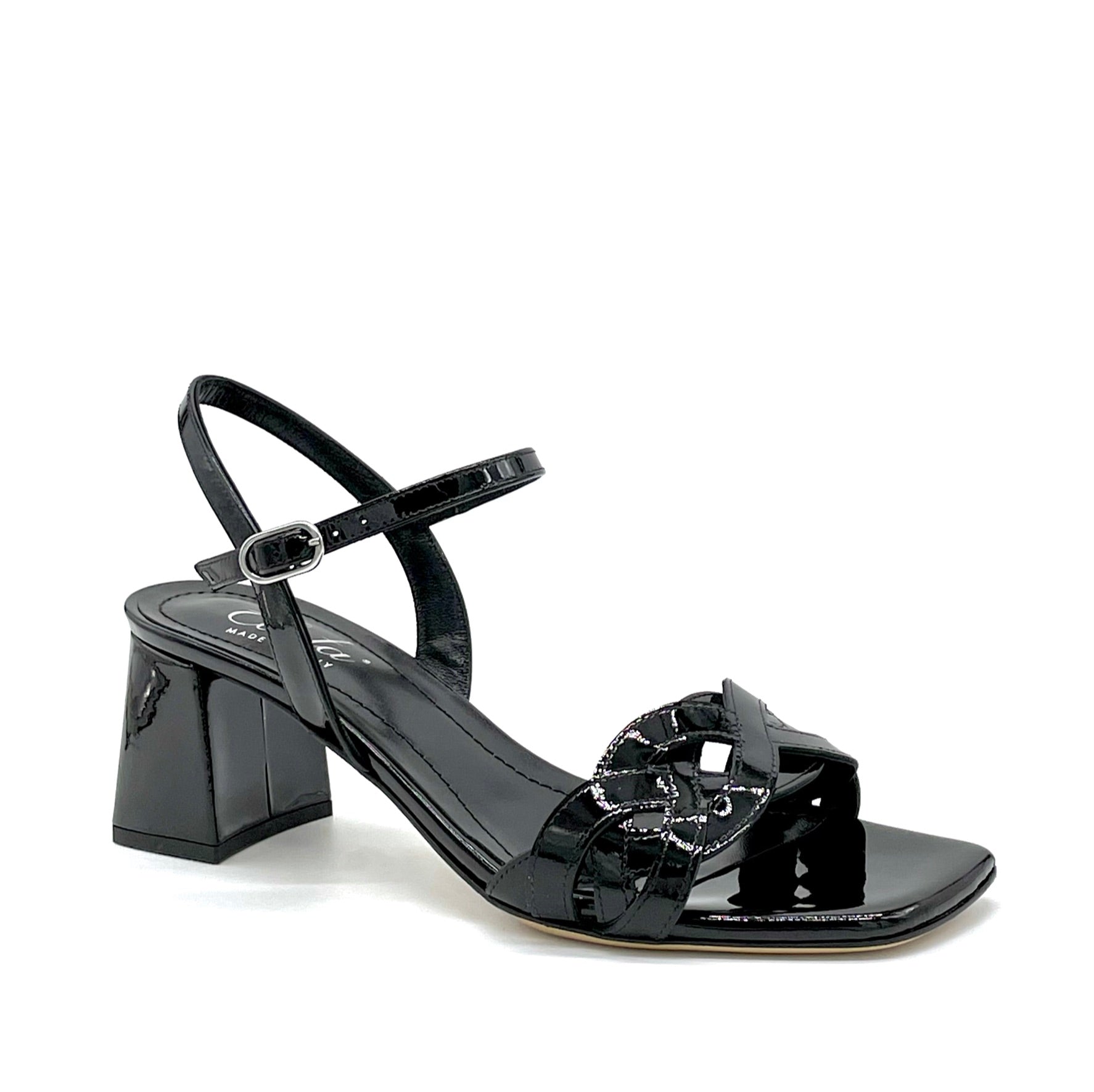 Black patent leather sandal with intertwined band - Cod. 12122_3
