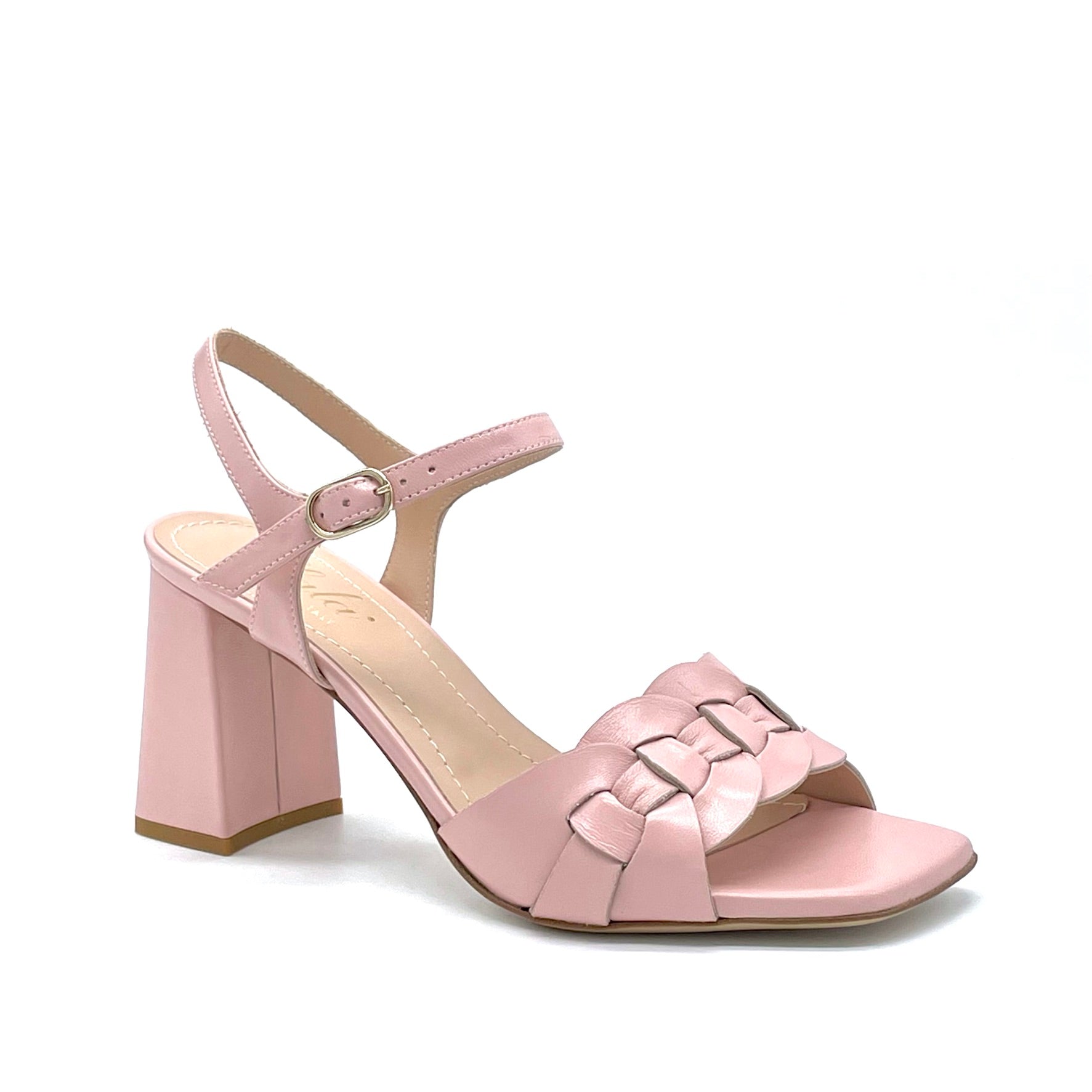 Pink leather sandal with intertwined band - Cod. 12124_2