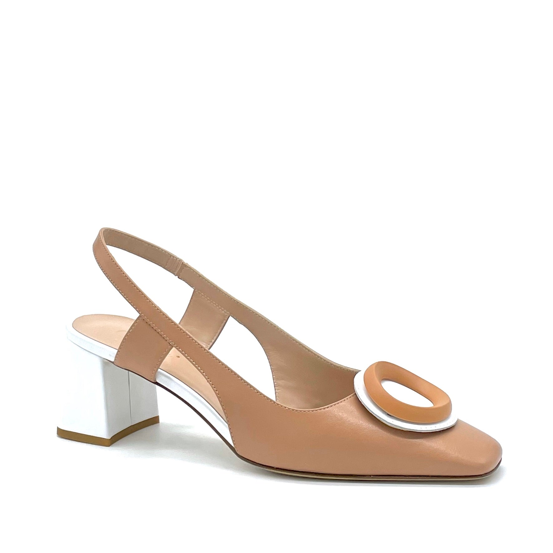 Tan and white leather slingback with “circle” accessory - Cod. 12156_2