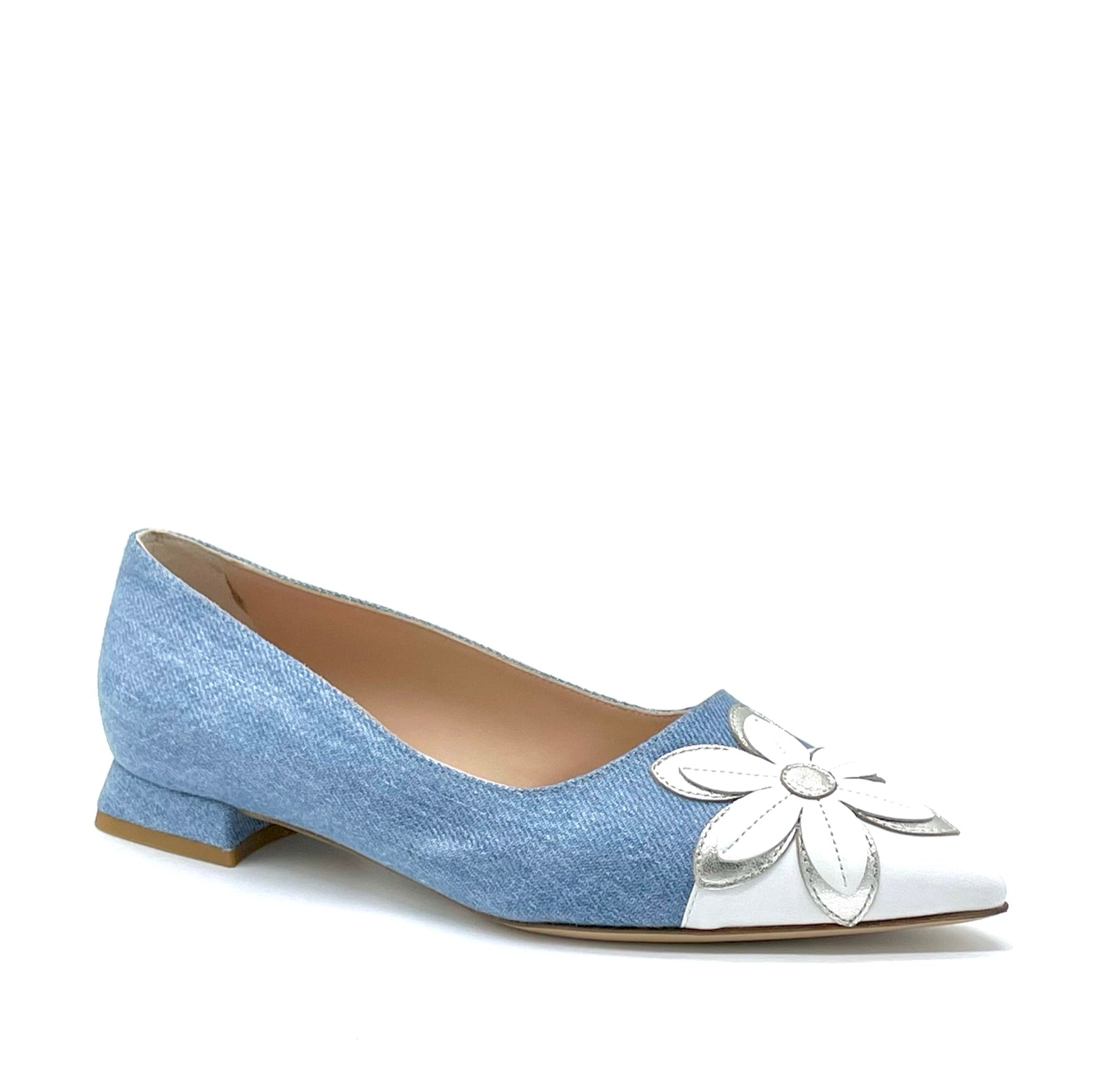 Ballerina in pelle bianca e tessuto di jeans - Cod. 12170