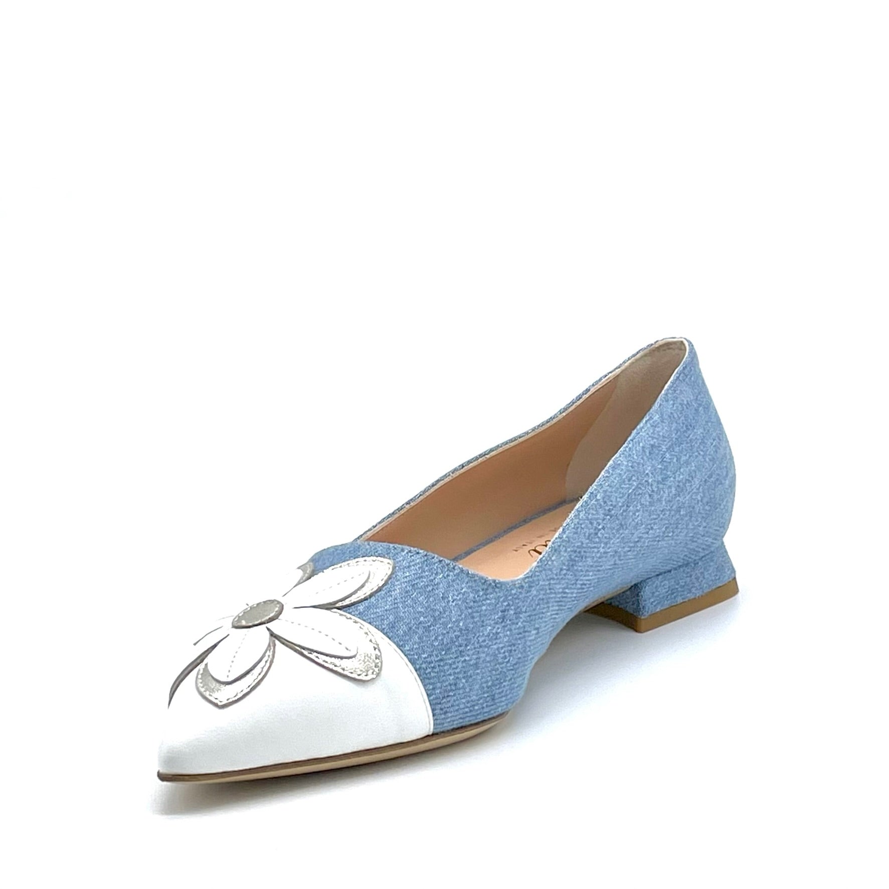 Ballerina in pelle bianca e tessuto di jeans - Cod. 12170