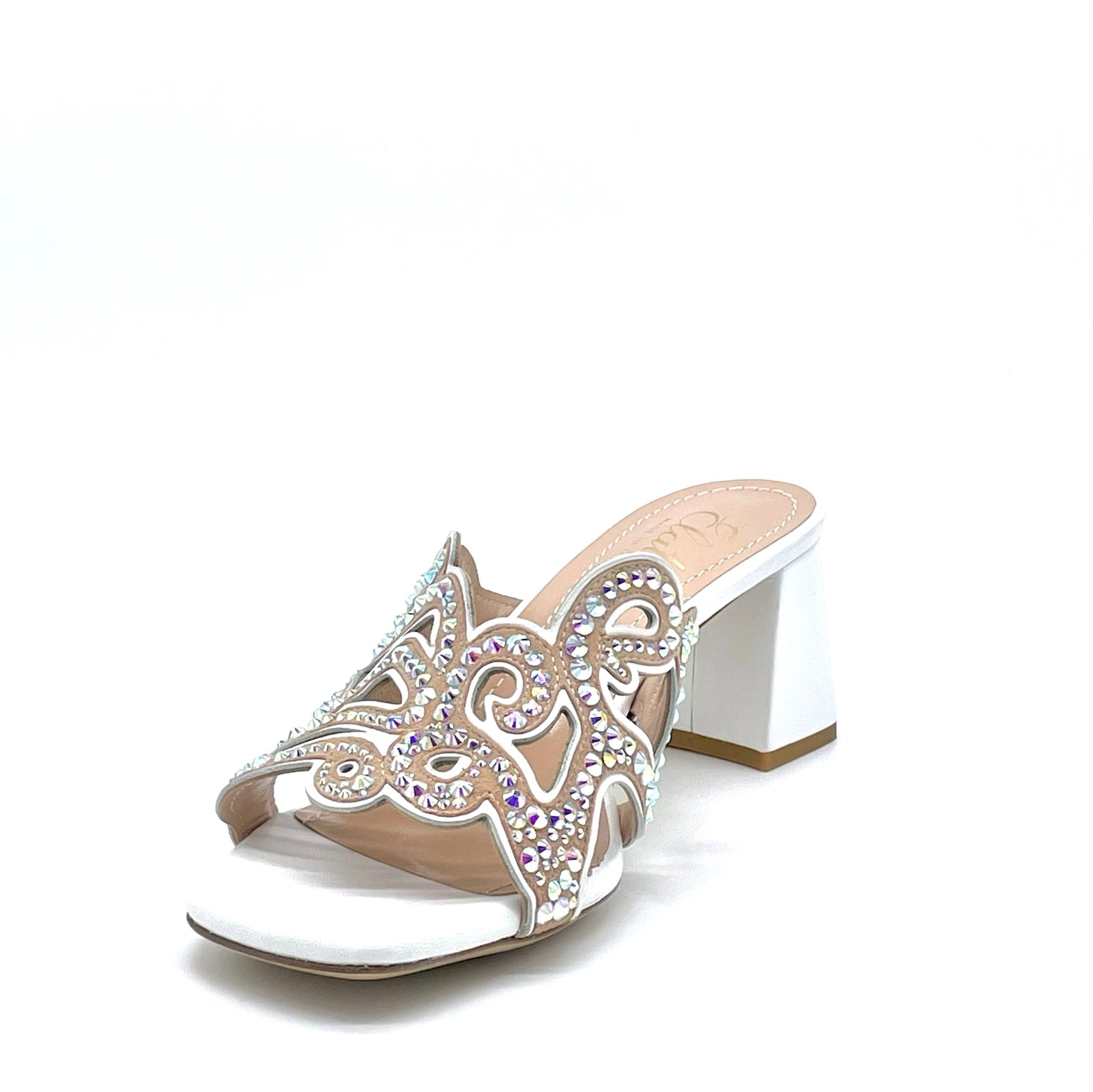 Mule in pelle bianca e camoscio nude con strass - Cod. 63794_4