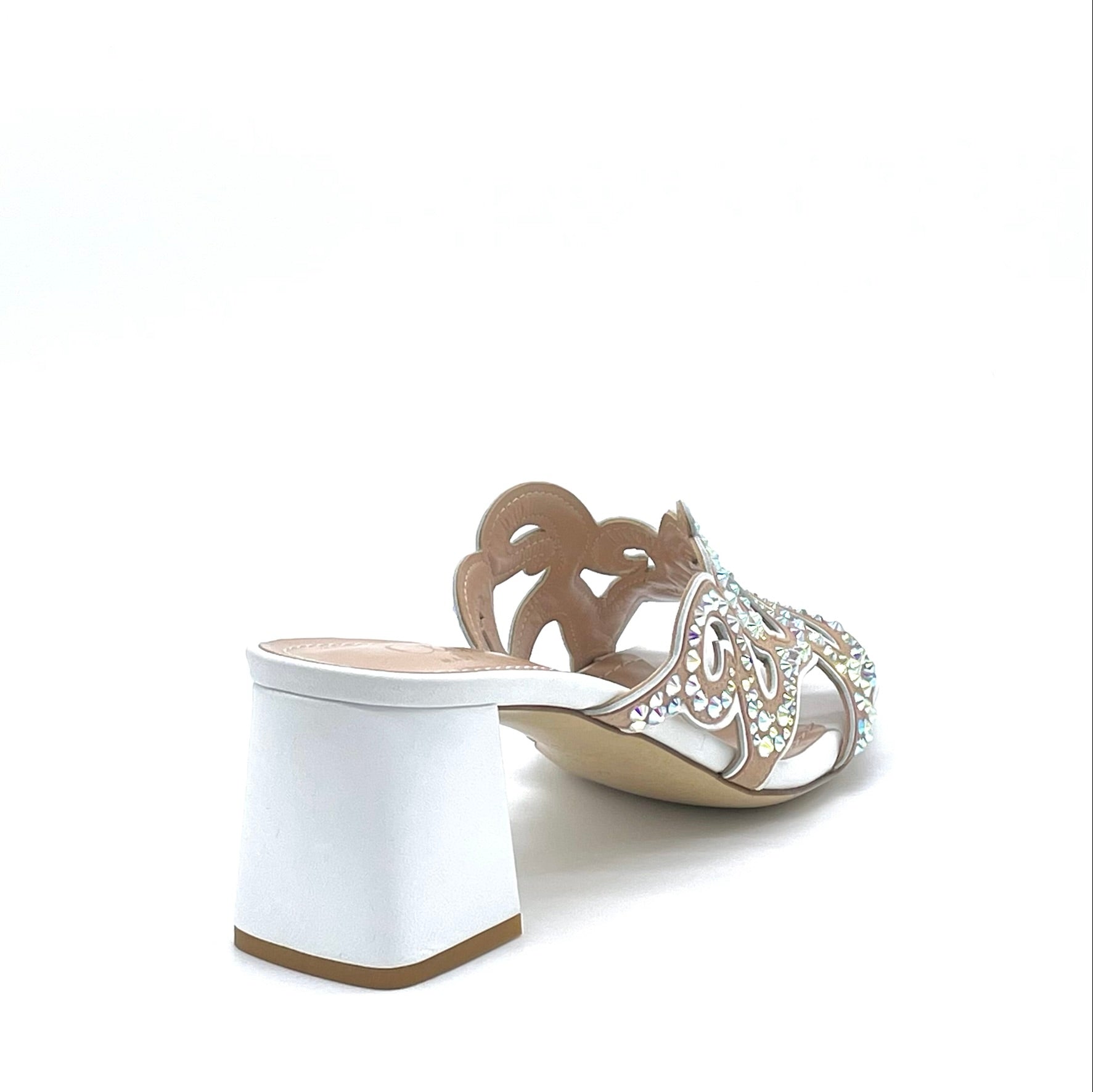 White leather and nude colour suede mule with rhinestones detail - Cod. 63794_4