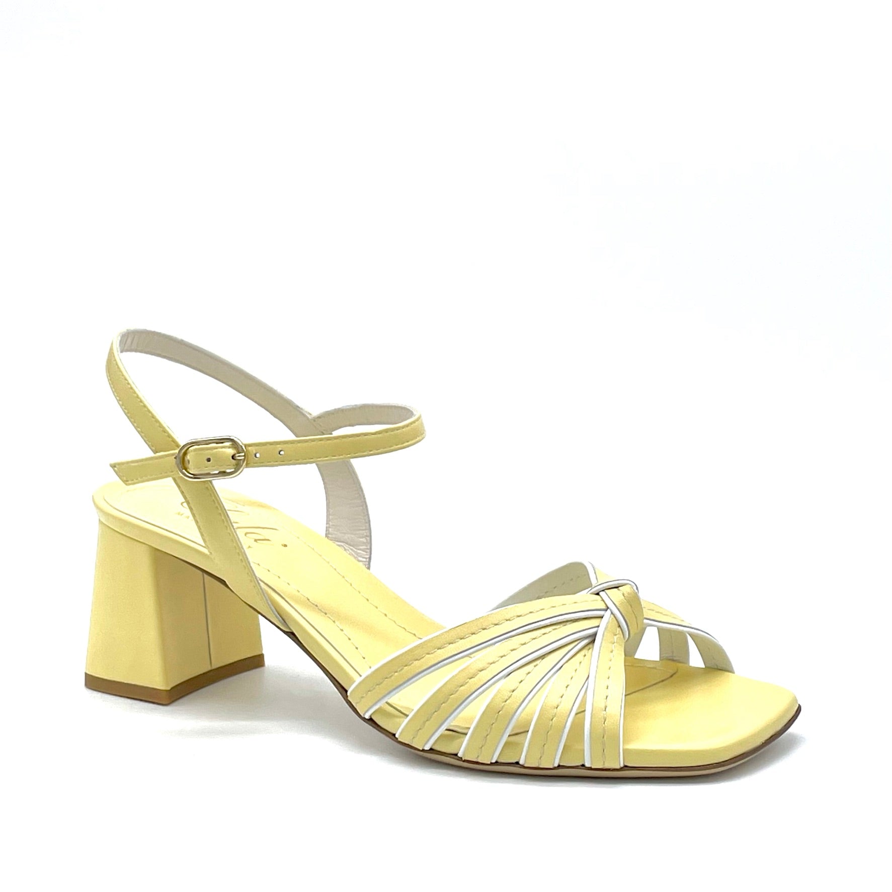 Sandalo in pelle gialla e bianca con fascette annodate - Cod. 12114_3
