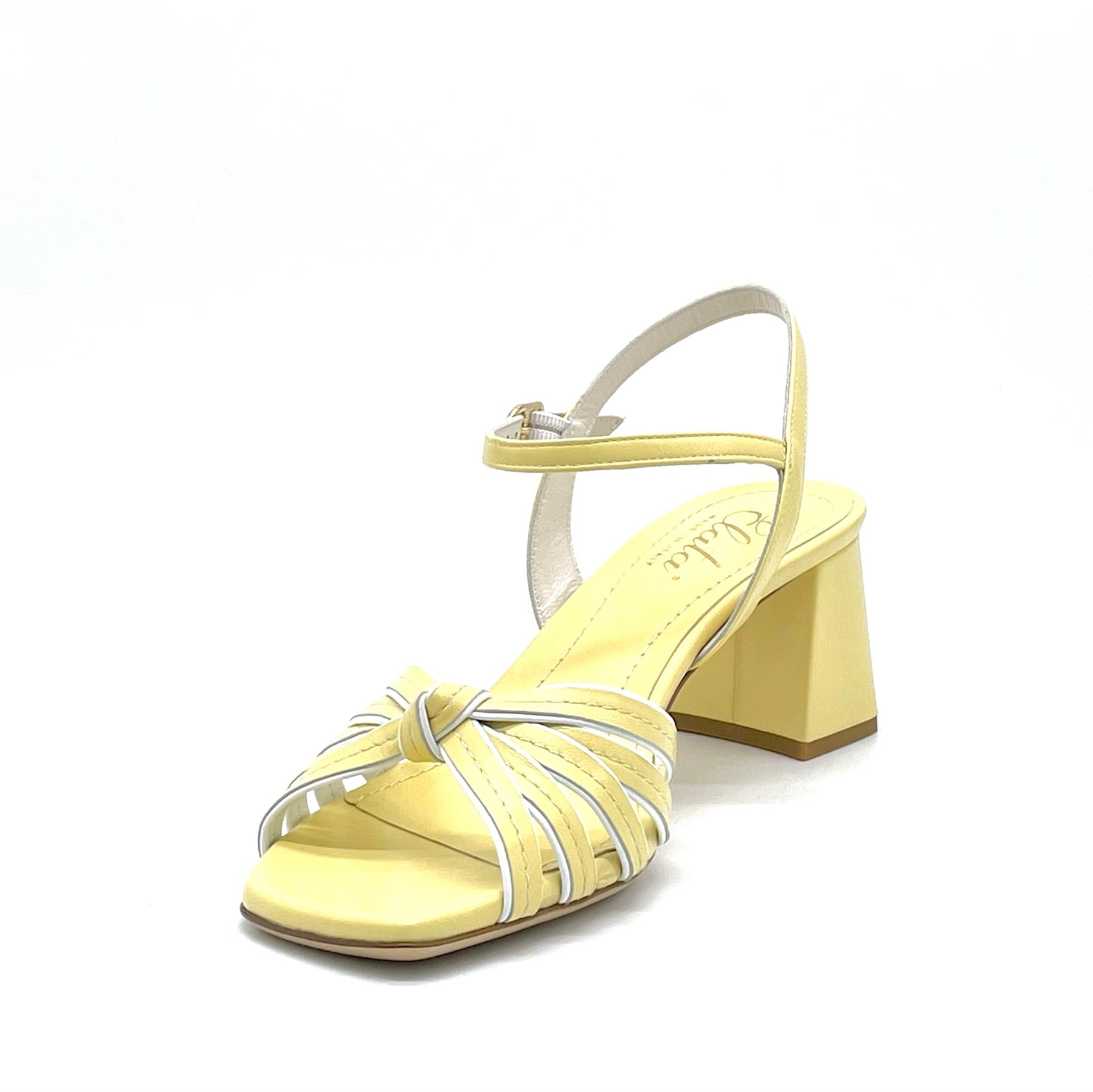 Sandalo in pelle gialla e bianca con fascette annodate - Cod. 12114_3