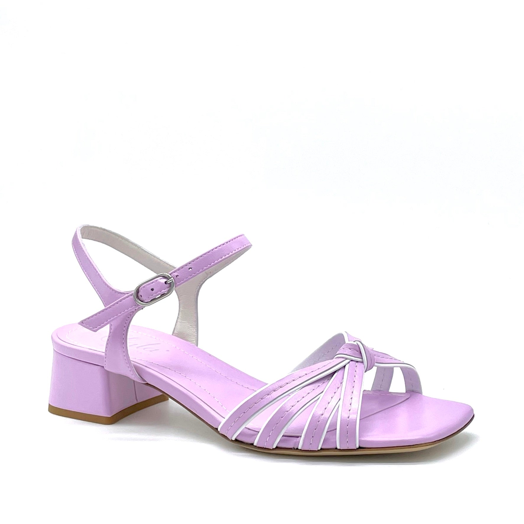Lavender and white leather sandal with knotted bands - Cod. 12115