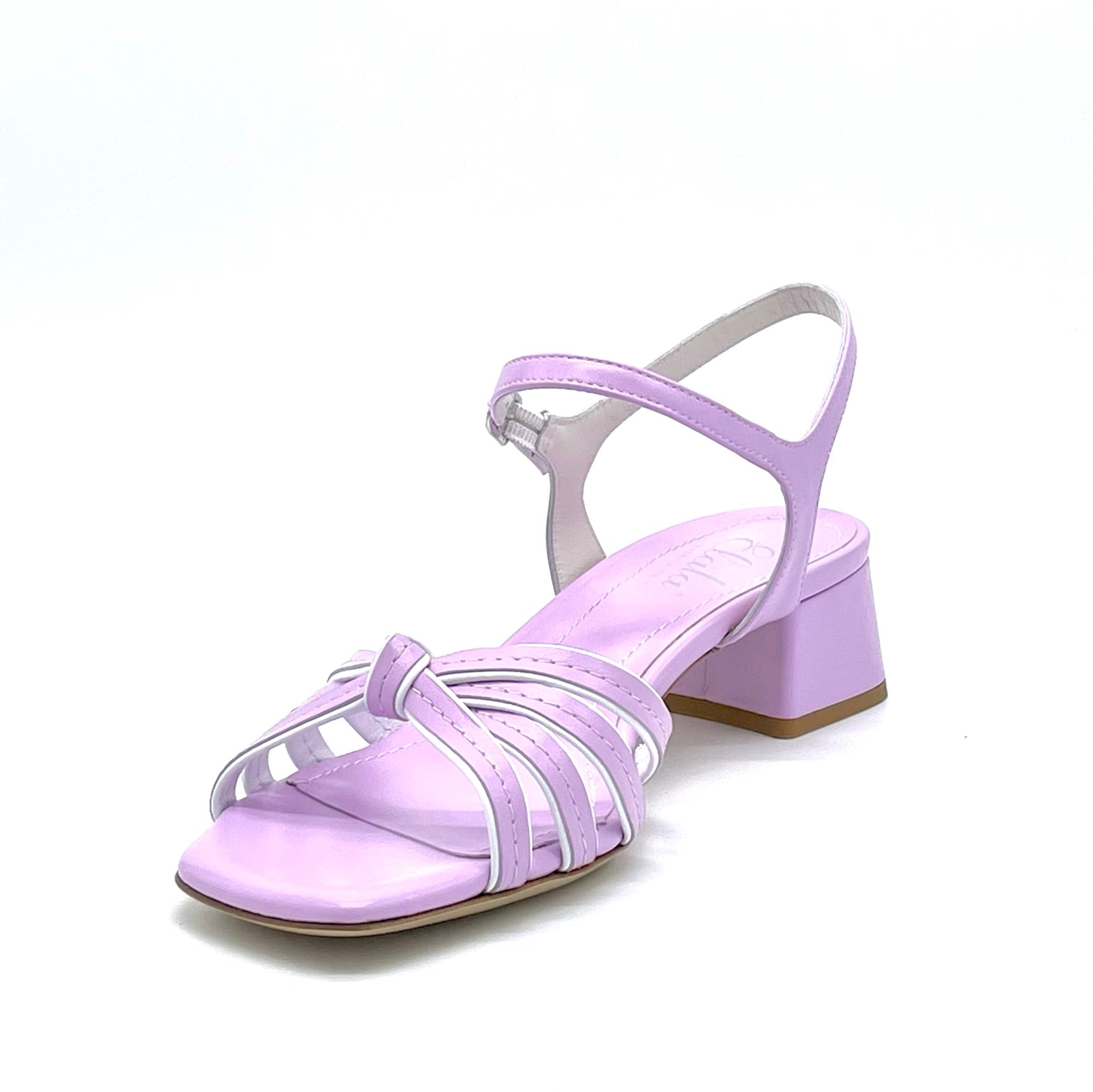 Sandalo in pelle lavanda e bianca con fascette annodate - Cod. 12115