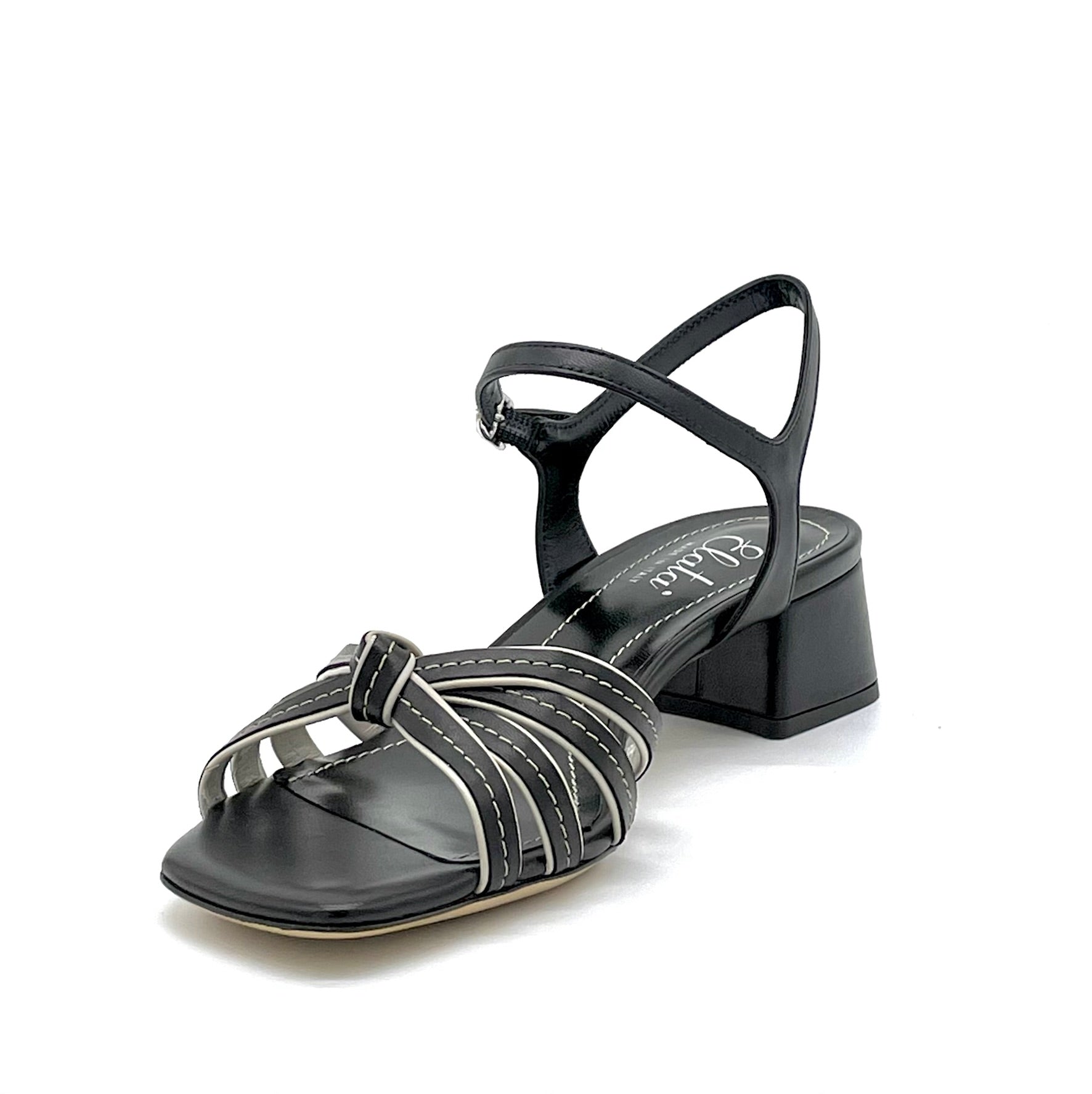 Black and white leather sandal with knotted bands - Cod. 12115_2