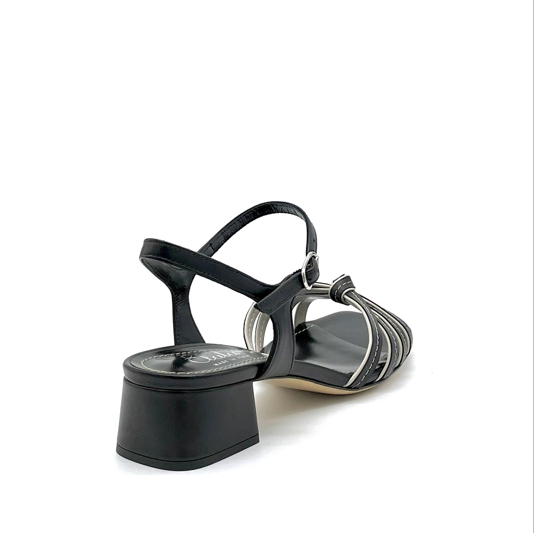 Sandalo in pelle nera e bianca con fascette annodate - Cod. 12115_2