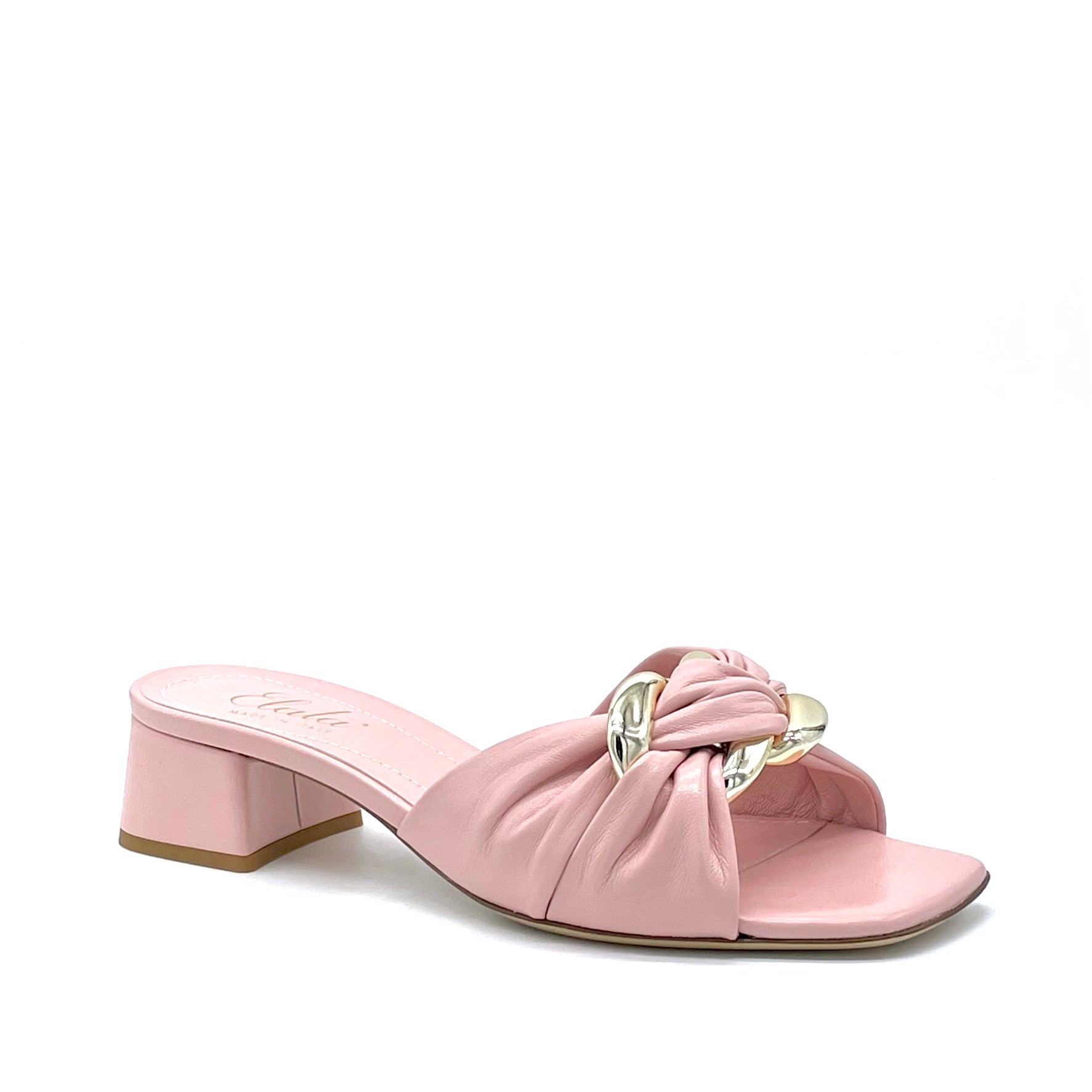 Pink leather mule with golden accessory - Cod. 12127