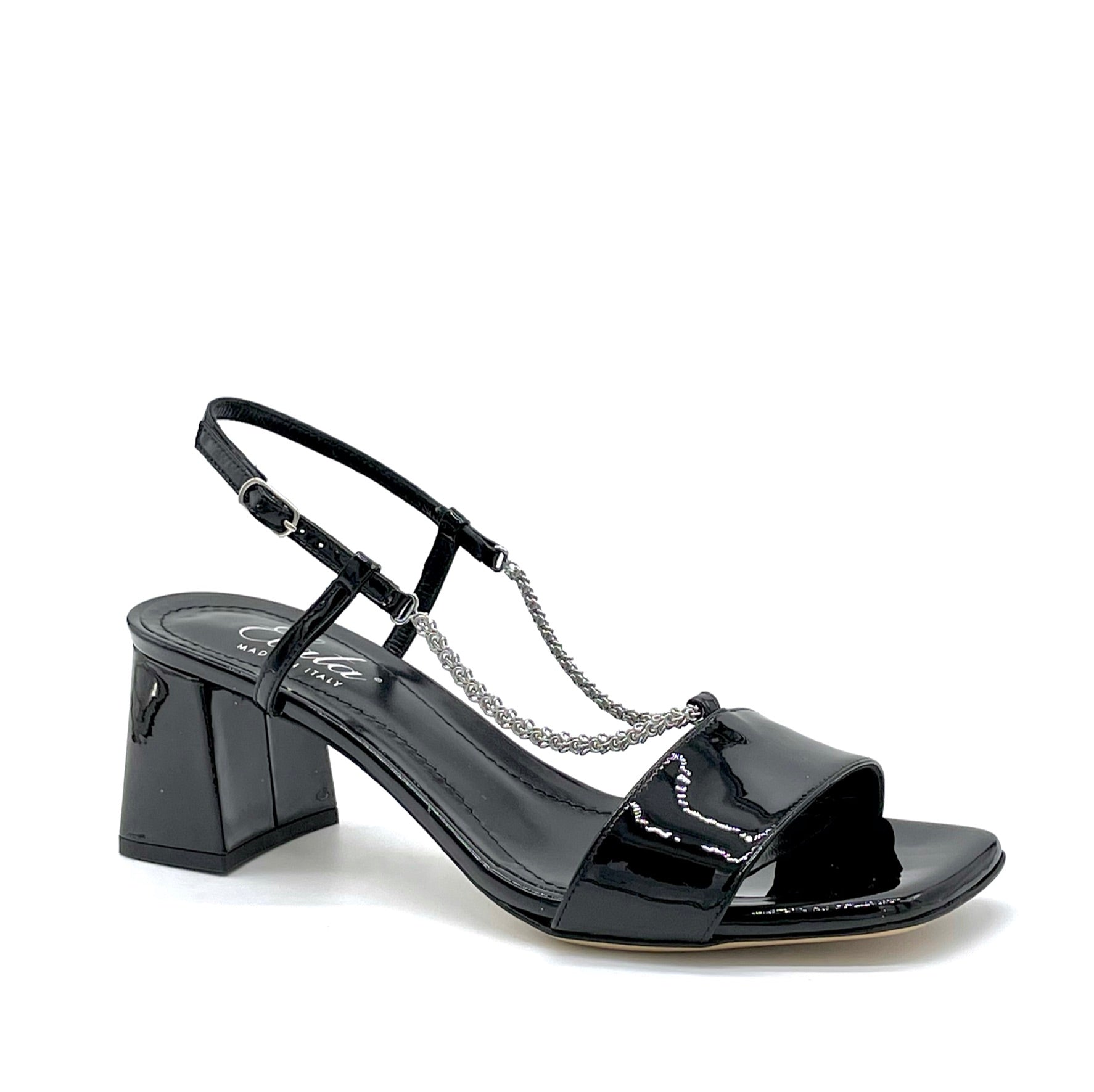 Black patent leather sandal with silver chain - Cod. 12136_1