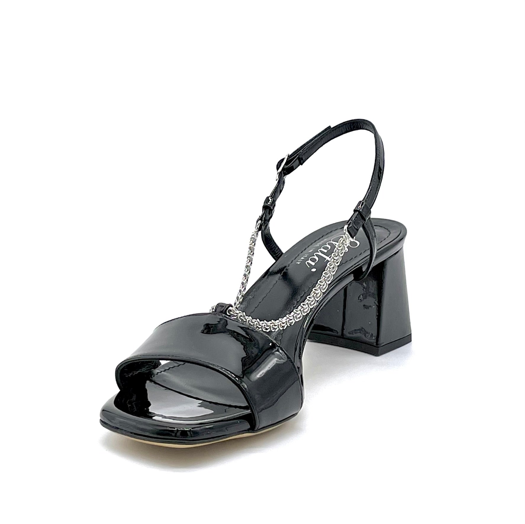 Sandalo in vernice nera con catena argento - Cod. 12136_1