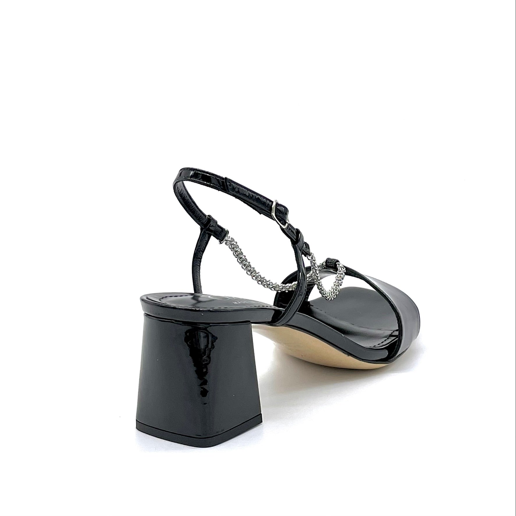 Black patent leather sandal with silver chain - Cod. 12136_1
