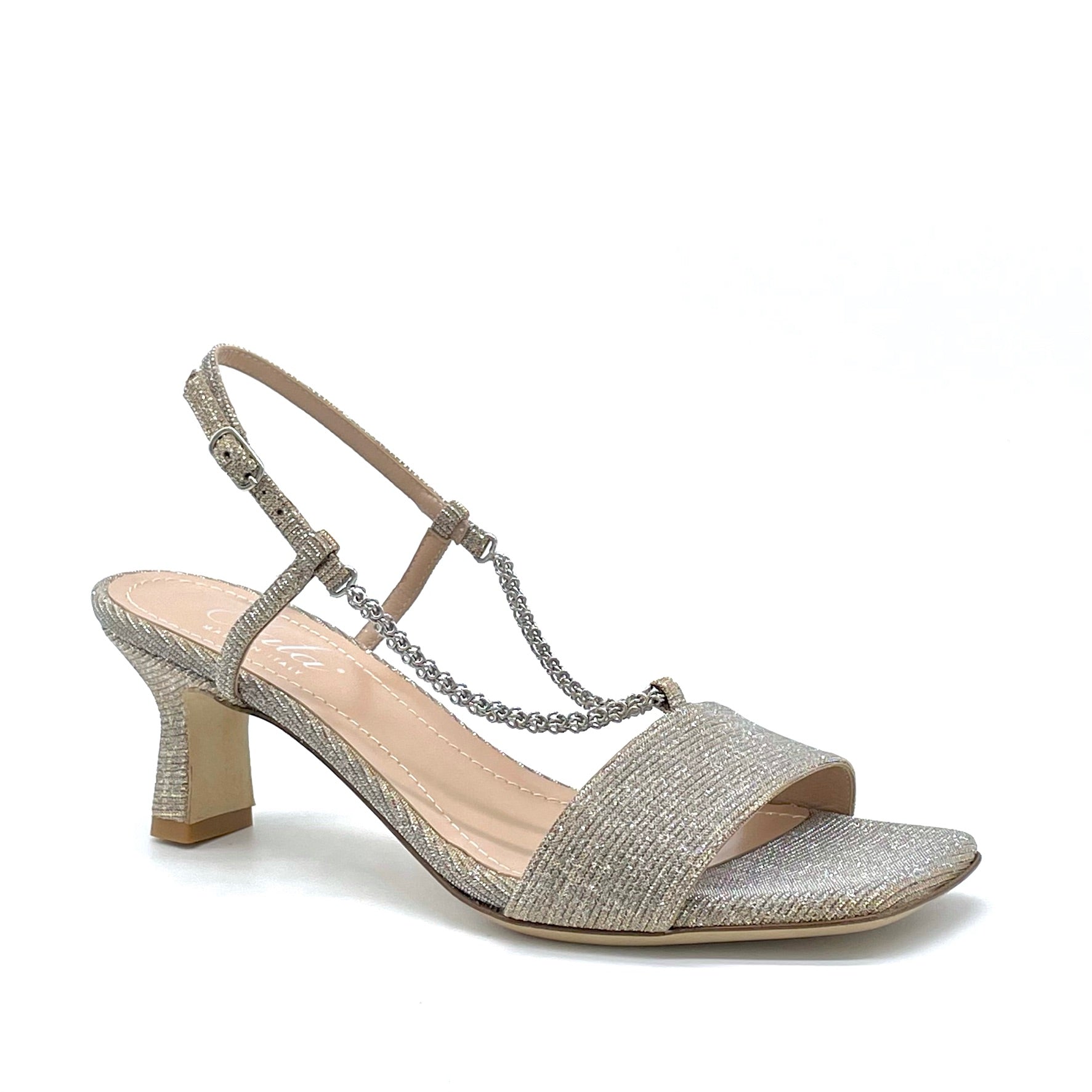 Laminate fabric sandal with silver chain - Cod. 12136_2